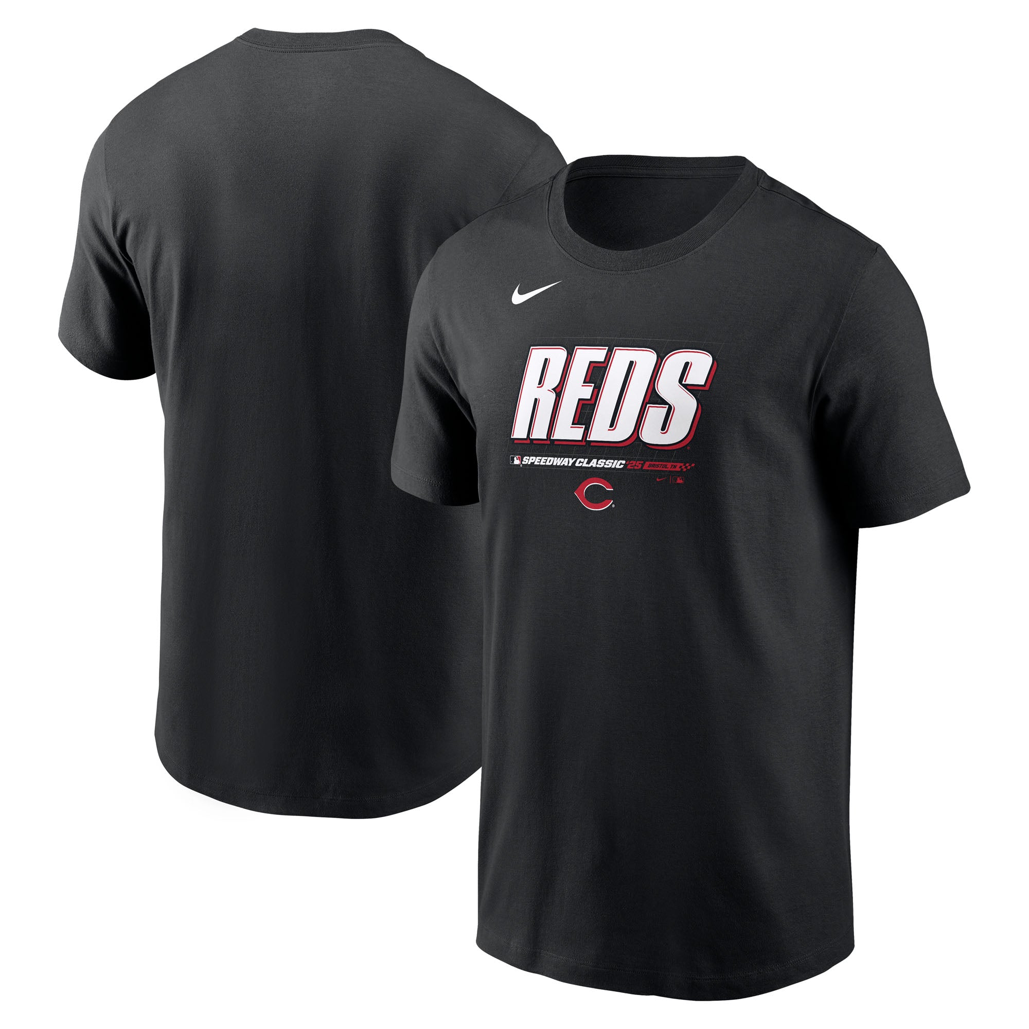 Men's Nike Black Cincinnati Reds 2025 MLB Speedway Classic Authentic Collection Wordmark T-Shirt