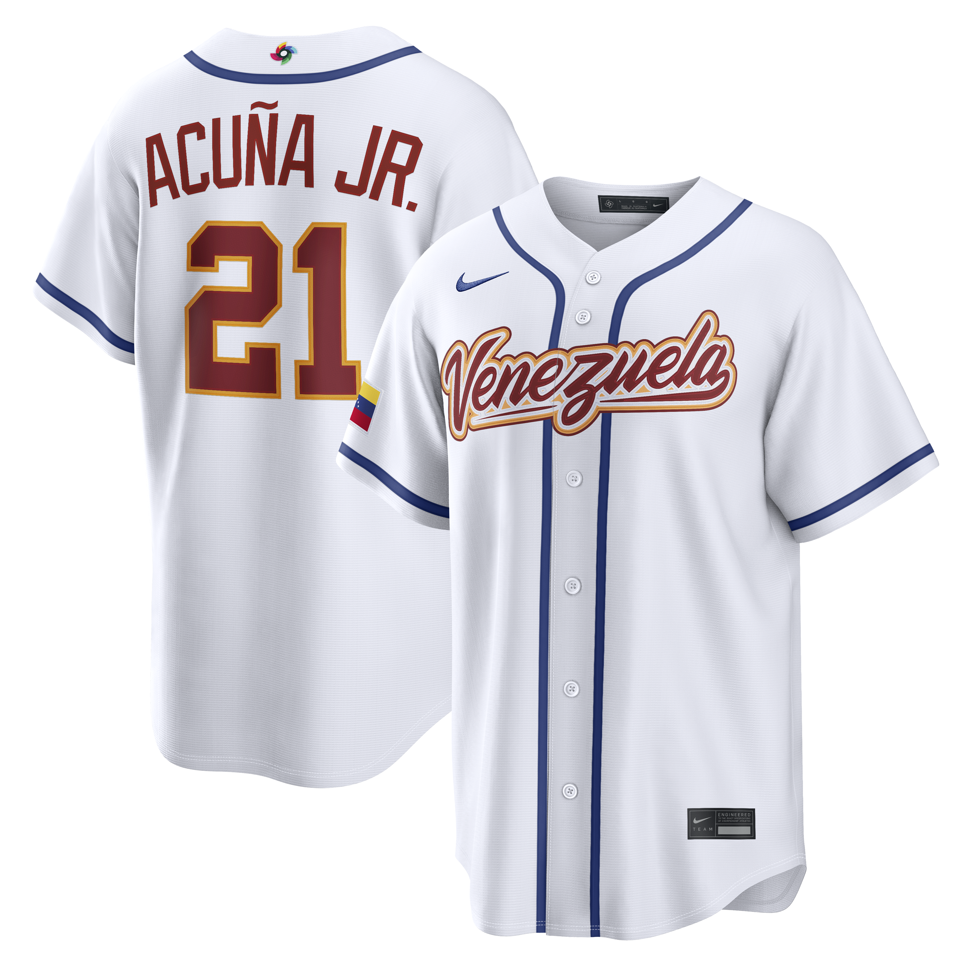 Men's Nike Ronald Acuña Jr. White Venezuela Baseball 2026 World Baseball Classic Home Stadium Jersey