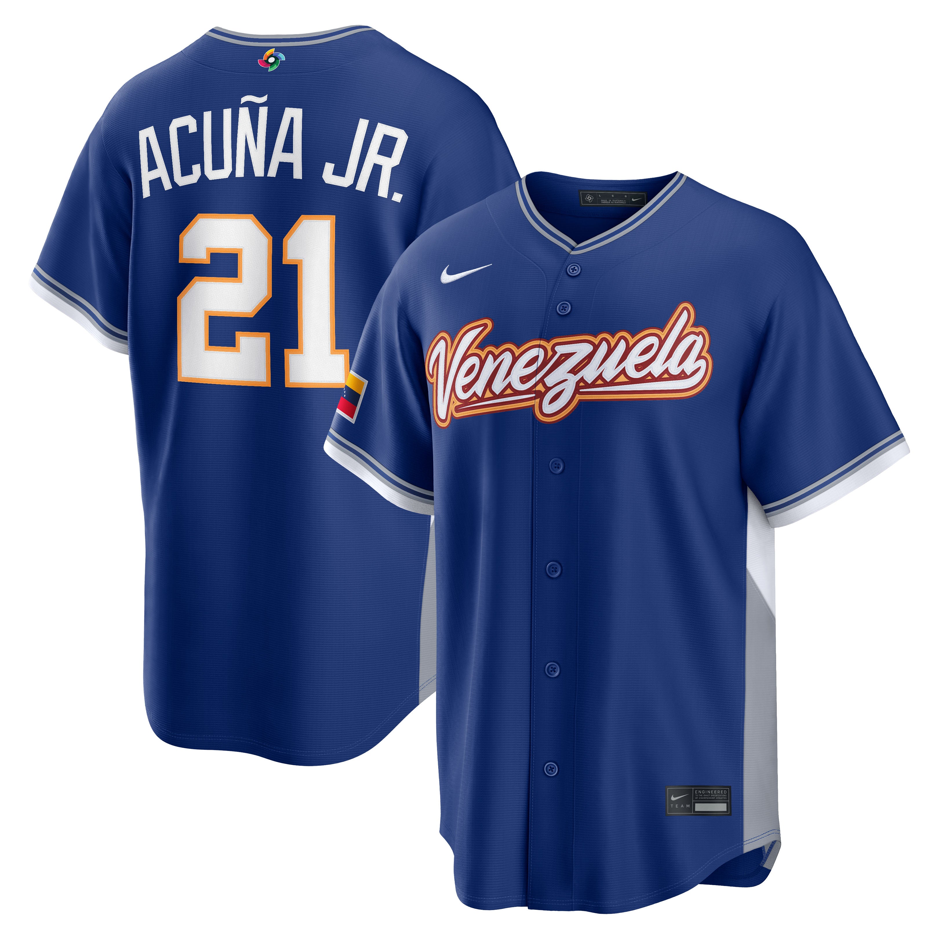 Men's Nike Ronald Acuña Jr. Royal Venezuela Baseball 2026 World Baseball Classic Road Stadium Jersey