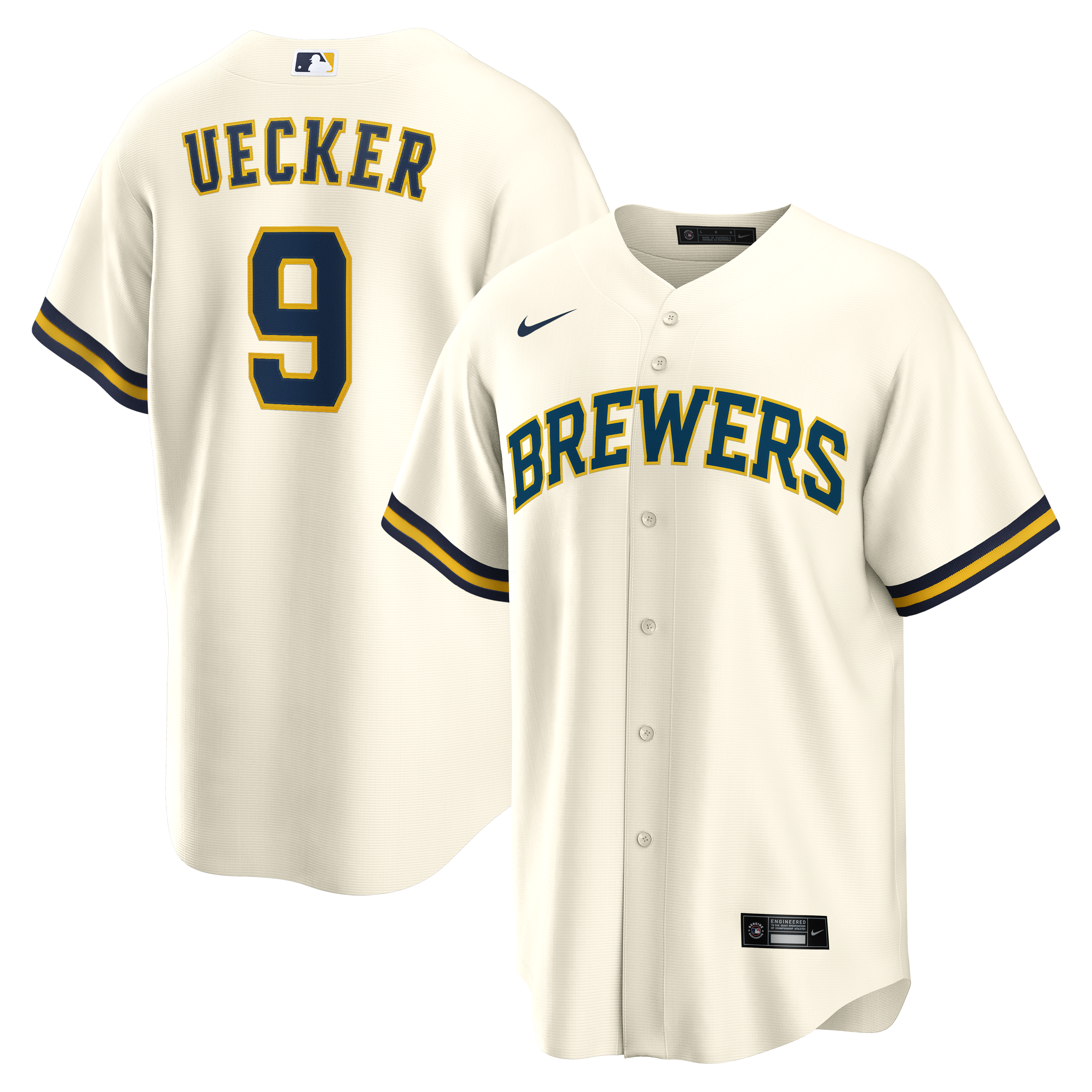 Men's Nike Bob Uecker Cream Milwaukee Brewers Home Retired Player Replica Jersey
