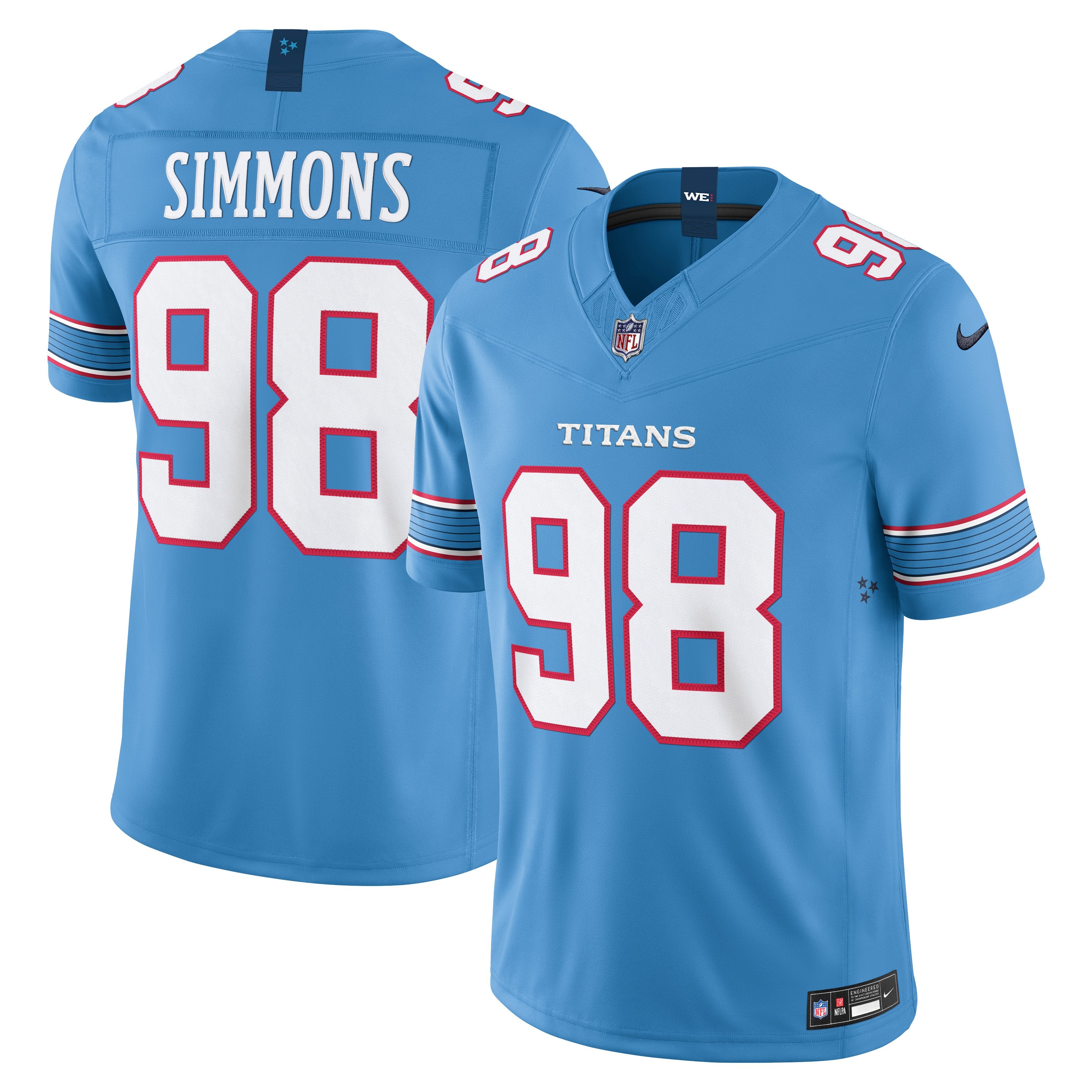 Men's Nike Jeffery Simmons Light Blue Tennessee Titans Team Vapor F.U.S.E. Stitched Limited Jersey
