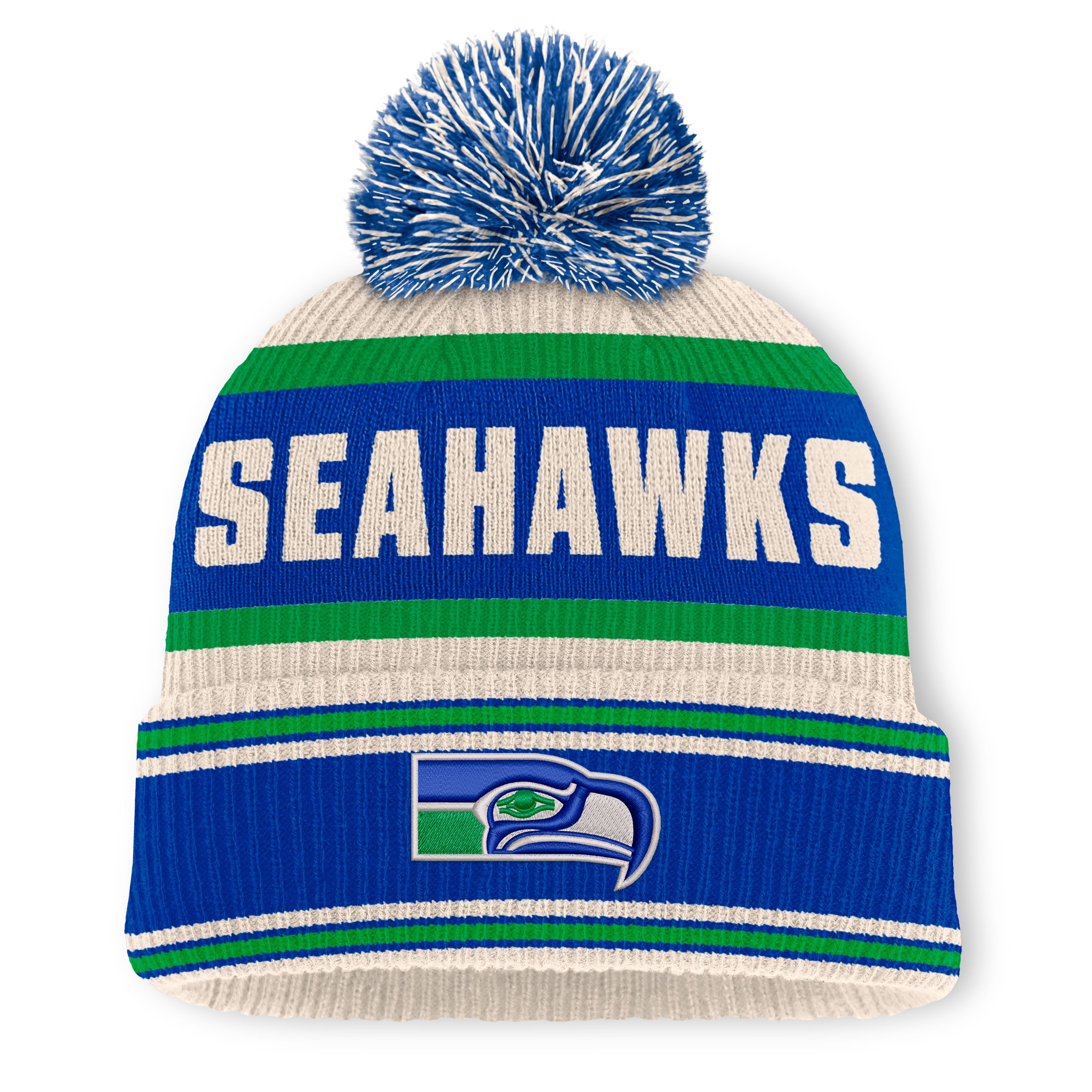 Men's Fanatics Royal Seattle Seahawks Heritage Parcel Cuffed Knit Hat with Pom