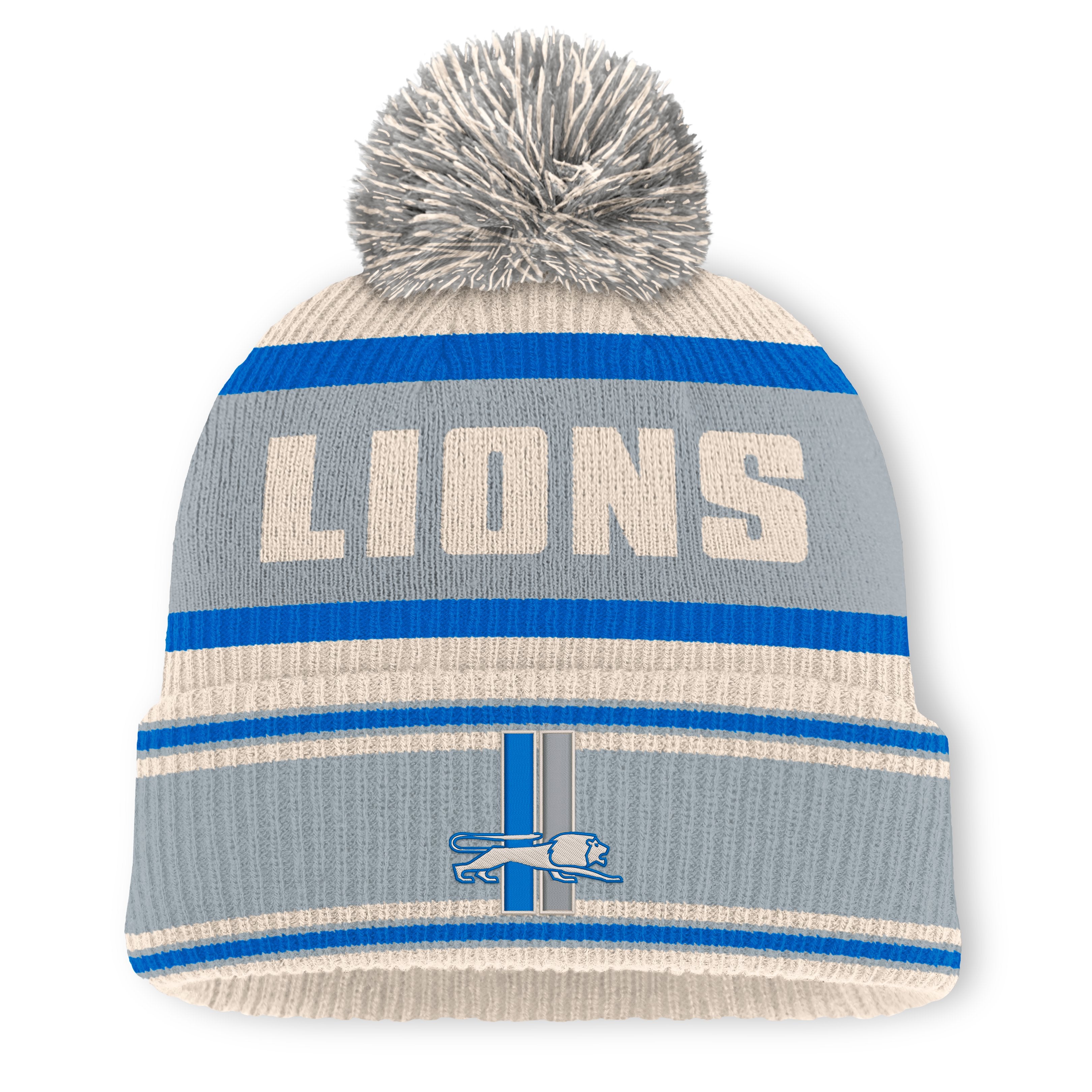 Men's Fanatics Gray Detroit Lions Heritage Parcel Cuffed Knit Hat with Pom
