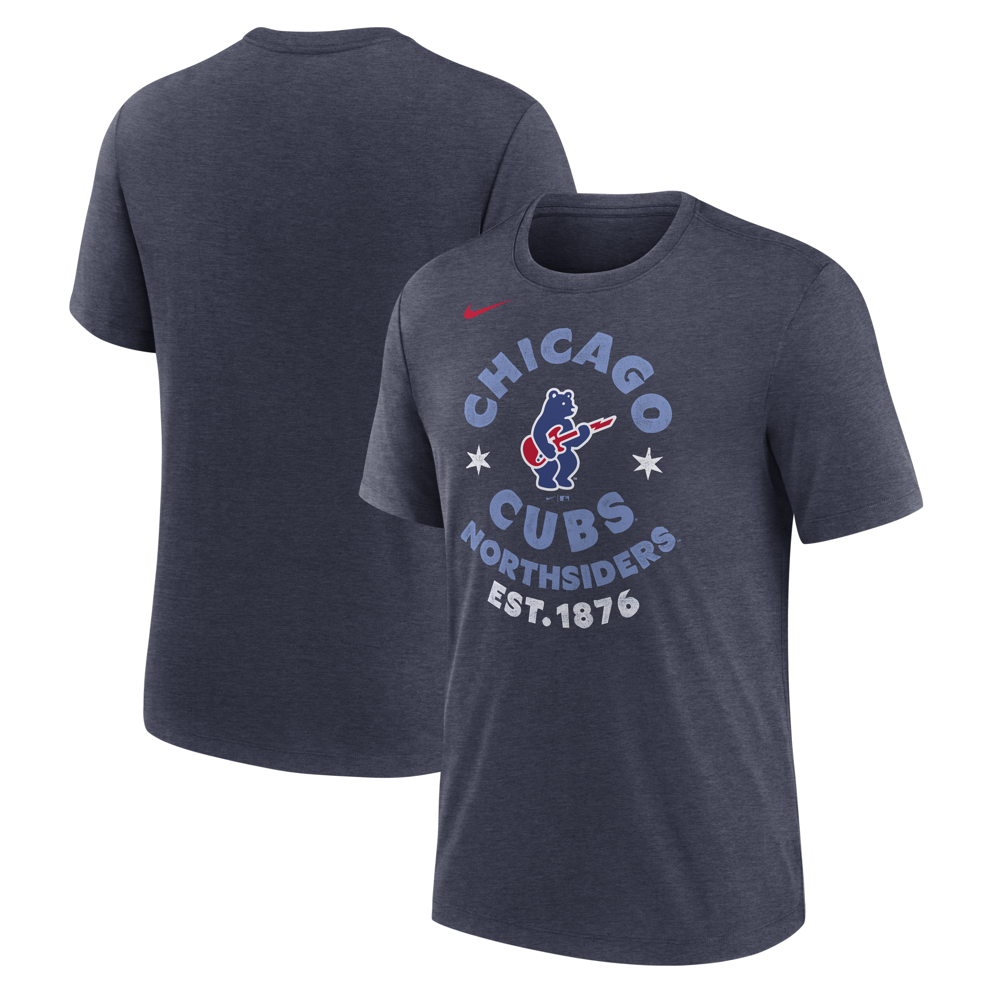 Men's Nike Heather Navy Chicago Cubs Electric Bear Tri-Blend T-Shirt