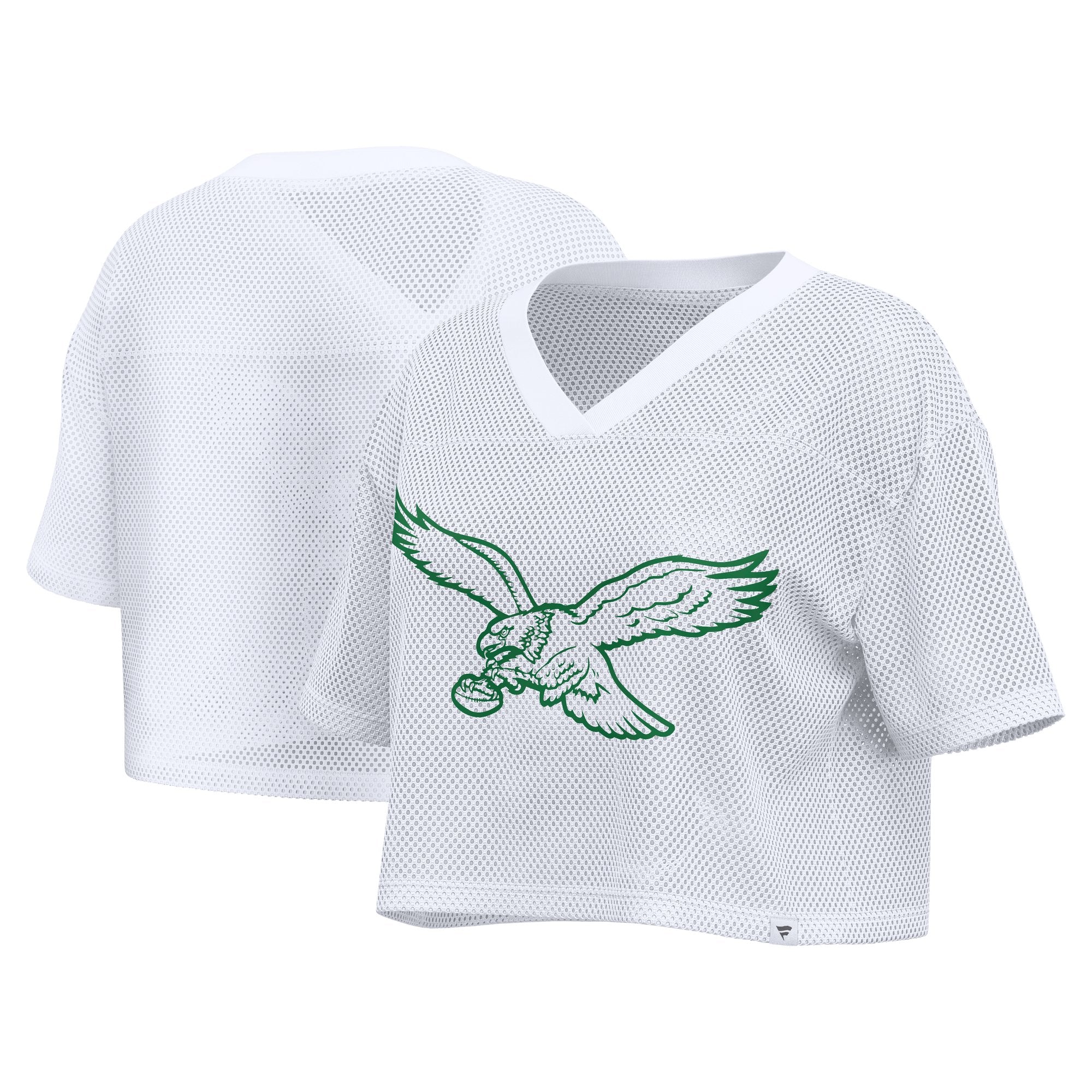 Women's Fanatics White Philadelphia Eagles Oversized Mesh Cropped V-Neck Jersey
