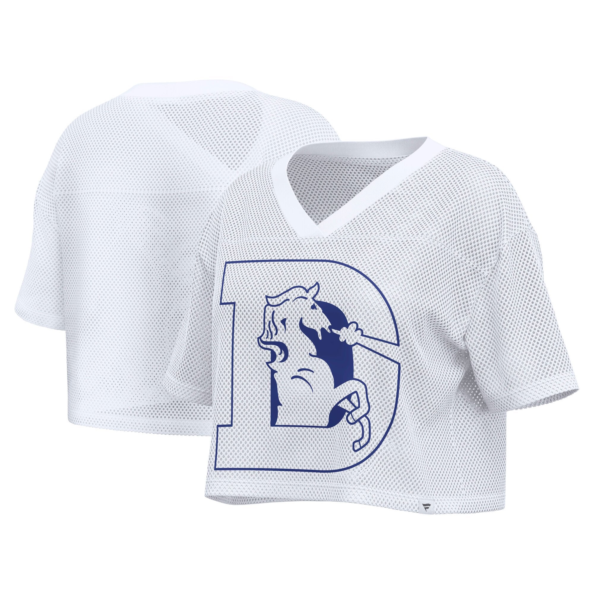 Women's Fanatics White Denver Broncos Oversized Mesh Cropped V-Neck Jersey