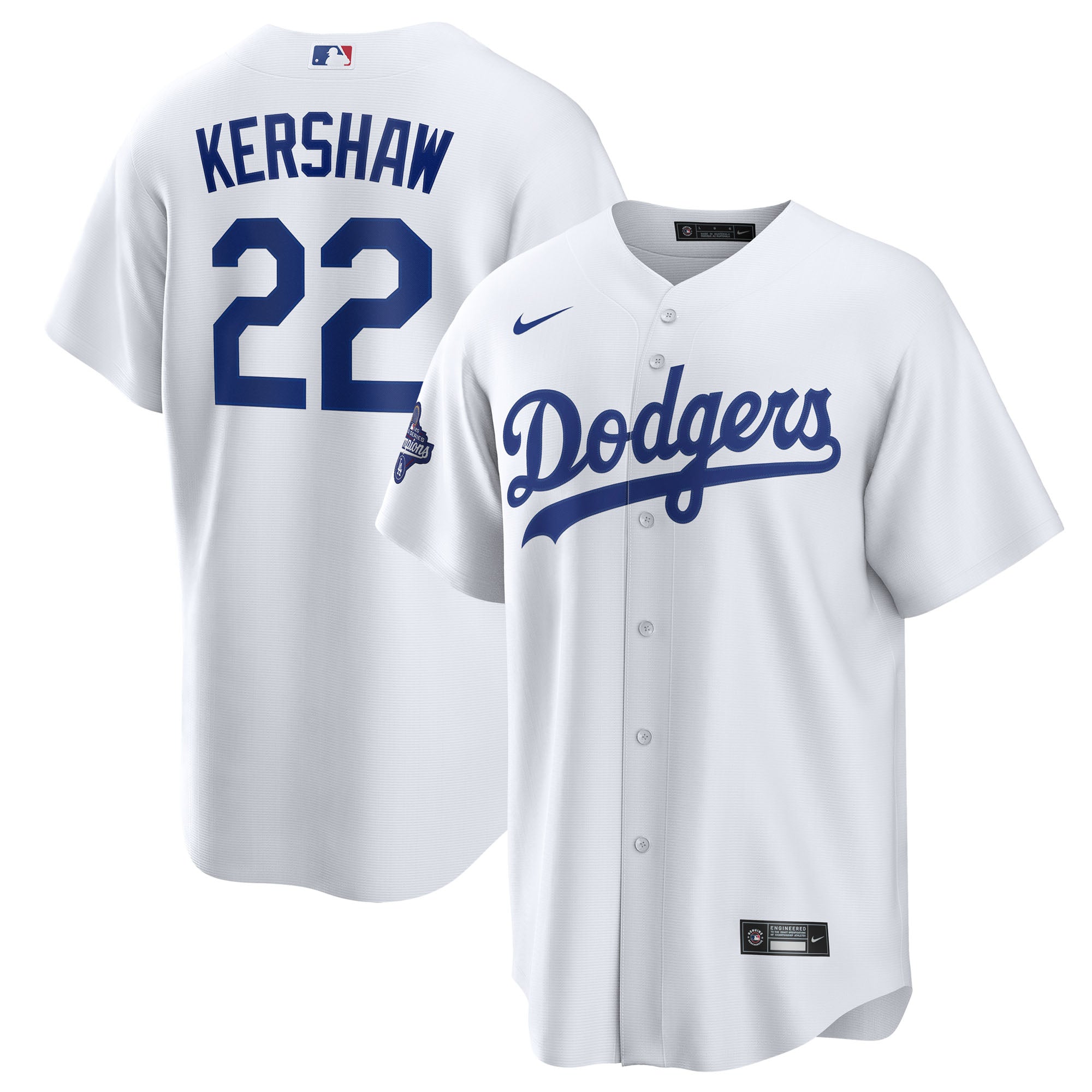 Men's Nike Clayton Kershaw White Los Angeles Dodgers 2025 World Series Champions Home Replica Jersey