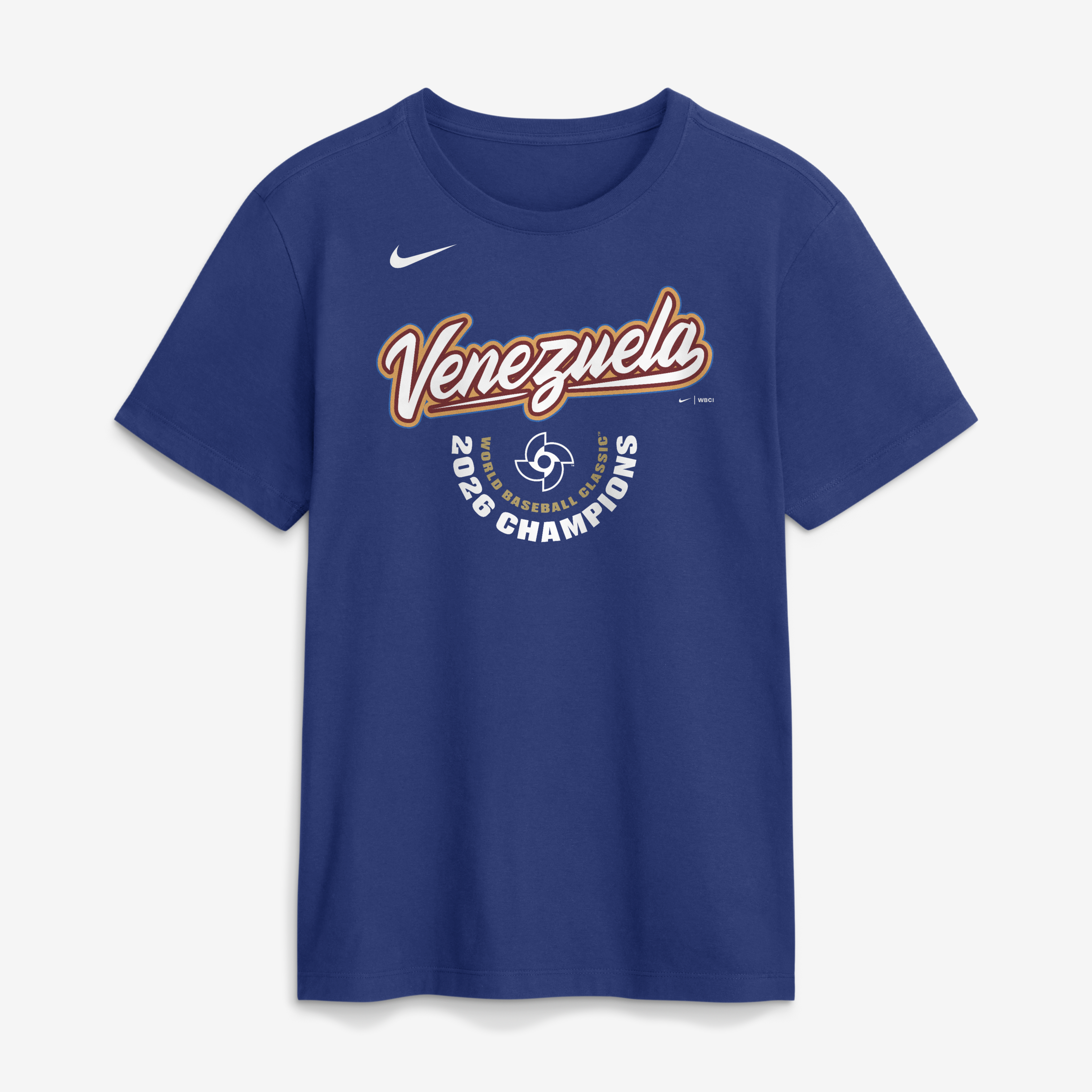Men's Nike Royal Venezuela Baseball 2026 World Baseball Classic Champions Arched Logo T-Shirt