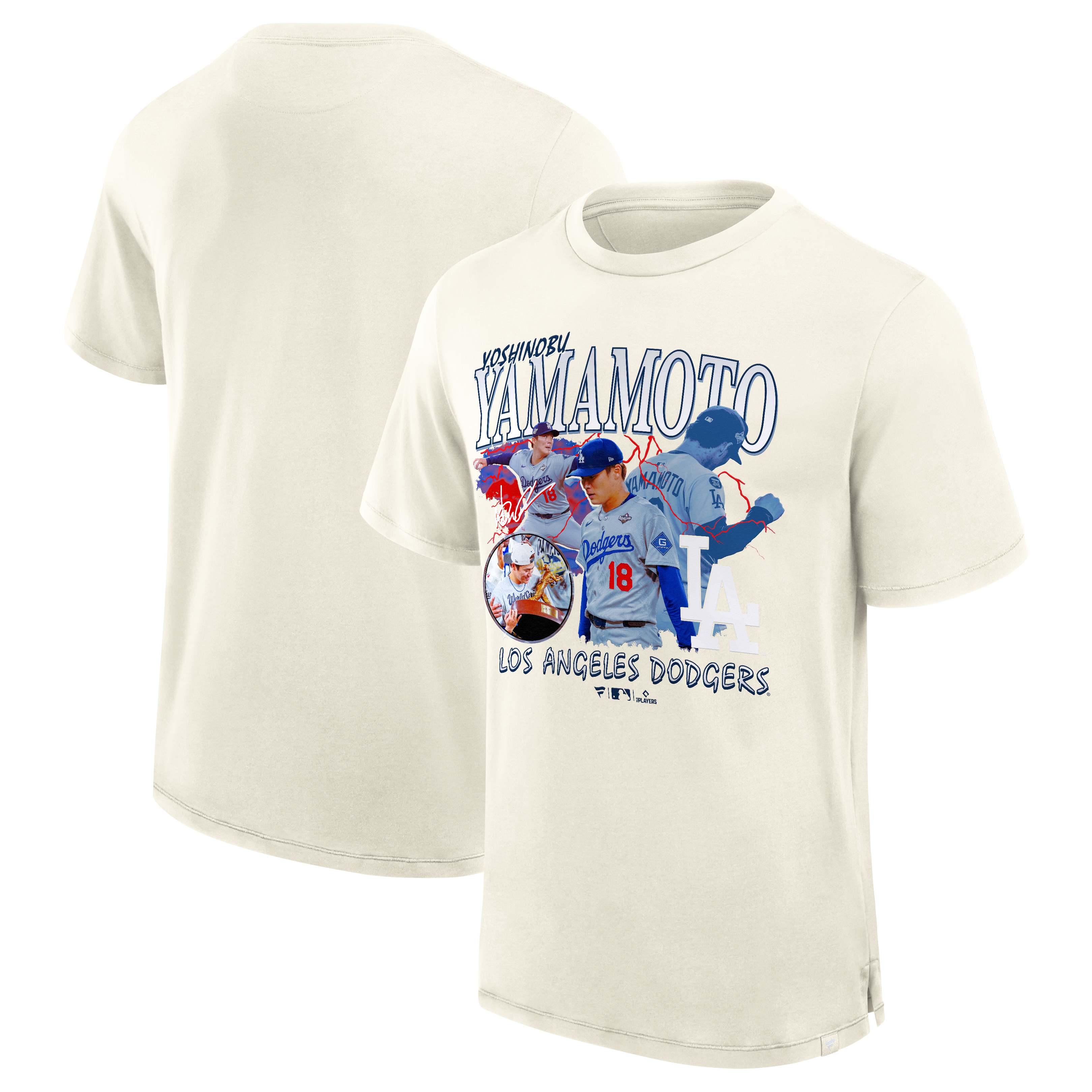 Men's Fanatics Yoshinobu Yamamoto Cream Los Angeles Dodgers Montage T-Shirt