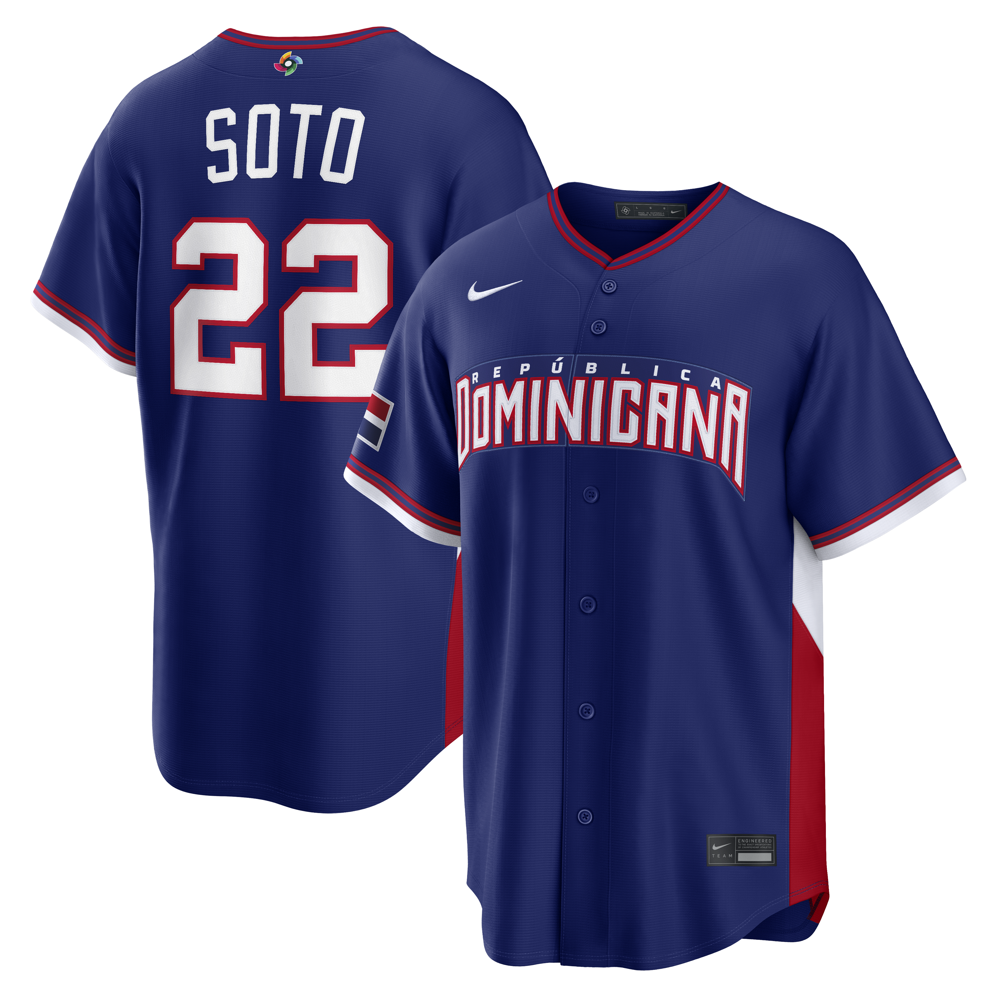 Men's Nike Juan Soto Royal Dominican Republic Baseball 2026 World Baseball Classic Road Stadium Jersey