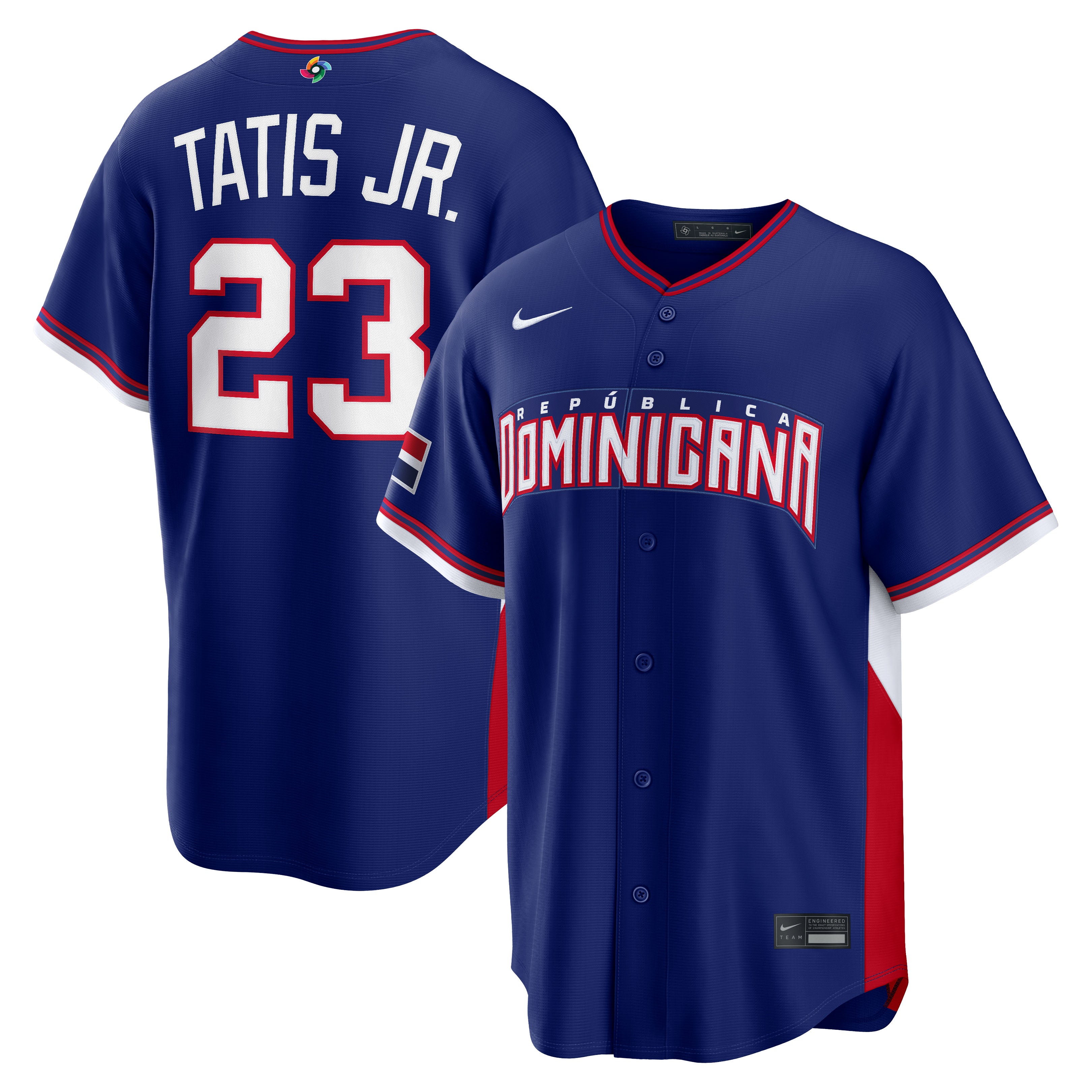 Men's Nike Fernando Tatis Jr. Royal Dominican Republic Baseball 2026 World Baseball Classic Road Stadium Jersey