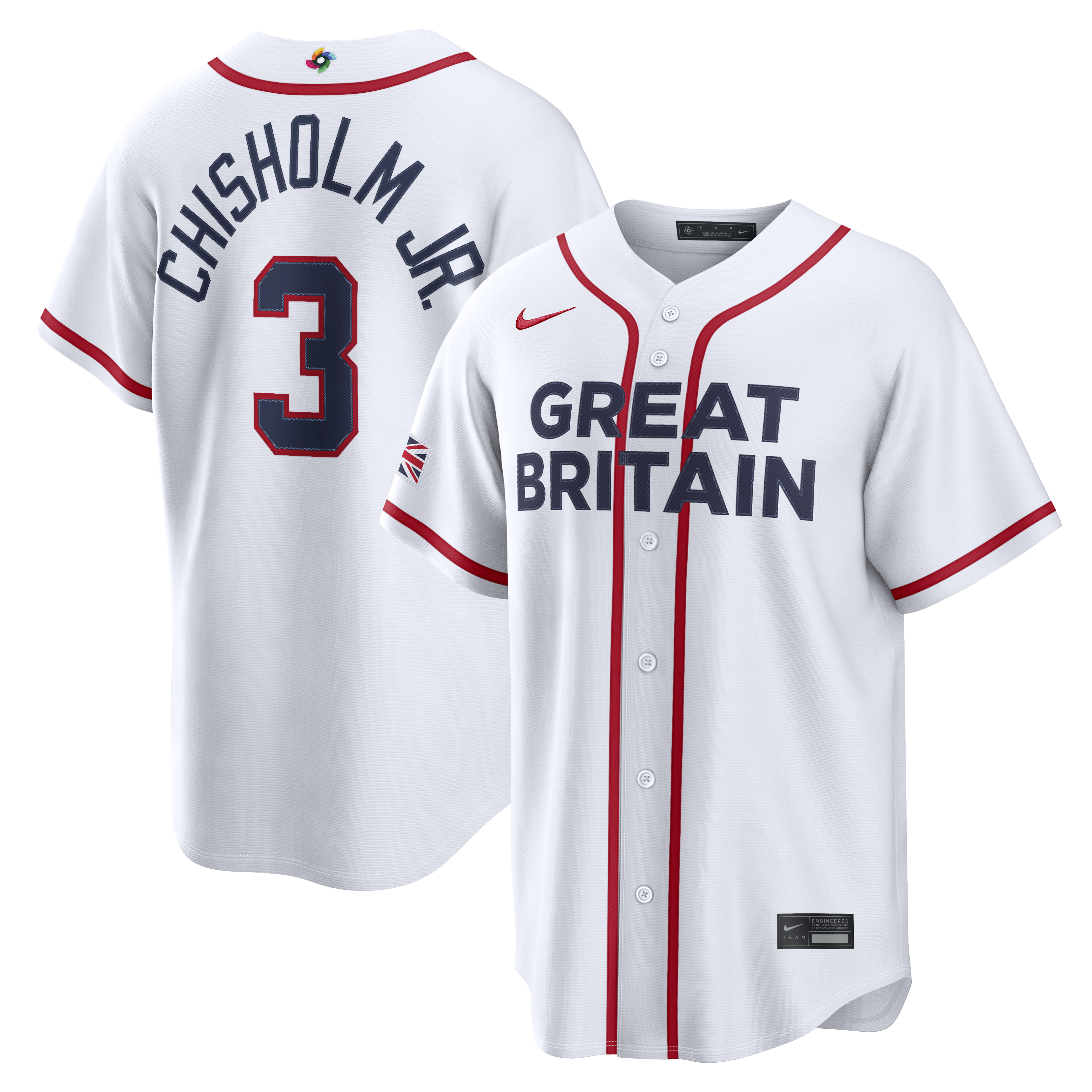 Men's Nike Jazz Chisholm Jr. White Great Britain Baseball 2026 World Baseball Classic Home Stadium Jersey
