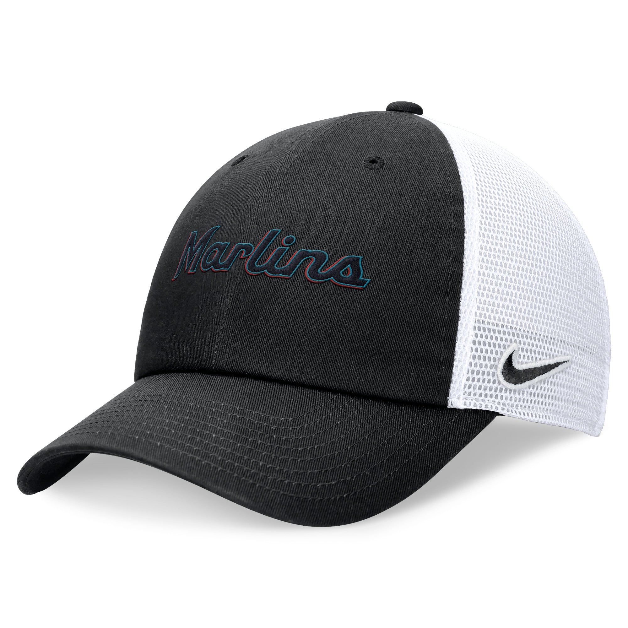 Men's Nike Black Miami Marlins Wordmark Adjustable Trucker Hat