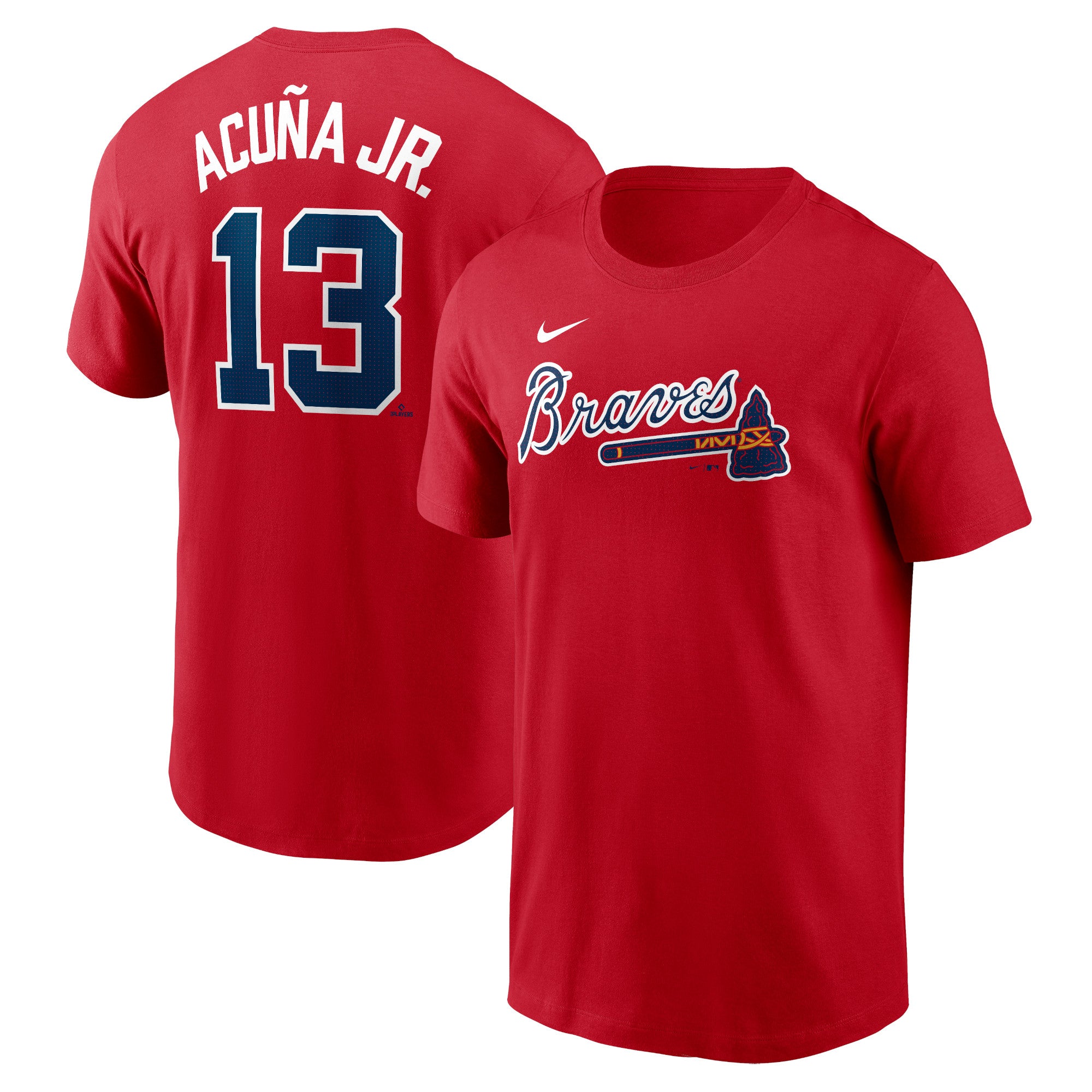 Men's Nike Ronald Acuña Jr. Red Atlanta Braves Fuse Name & Number T-Shirt