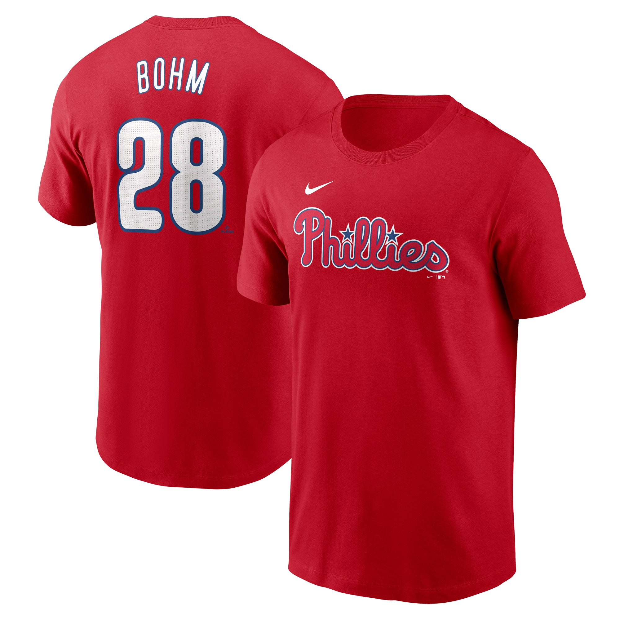 Men's Nike Alec Bohm Red Philadelphia Phillies Fuse Name & Number T-Shirt