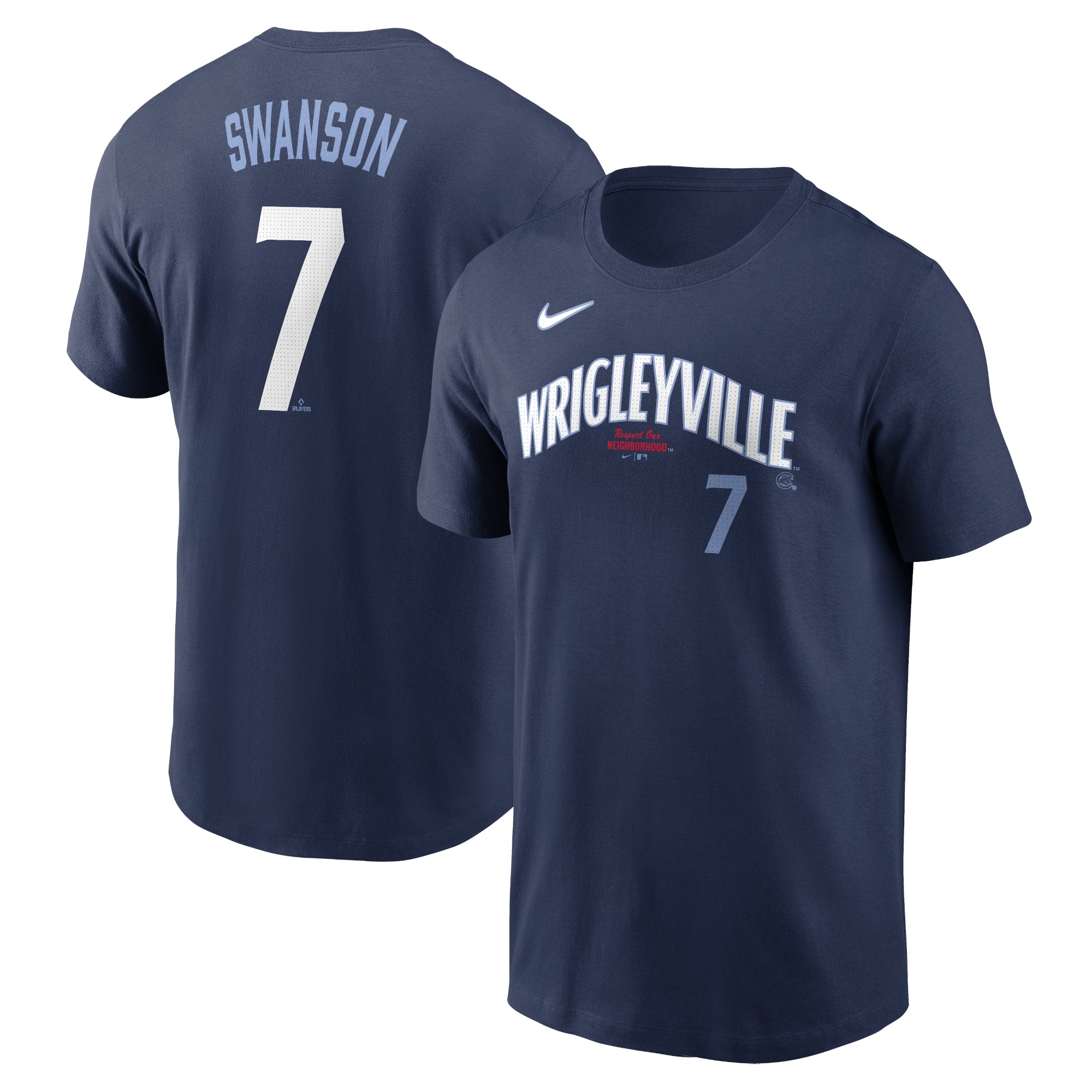 Men's Nike Dansby Swanson Navy Chicago Cubs City Connect Fuse Name & Number T-Shirt