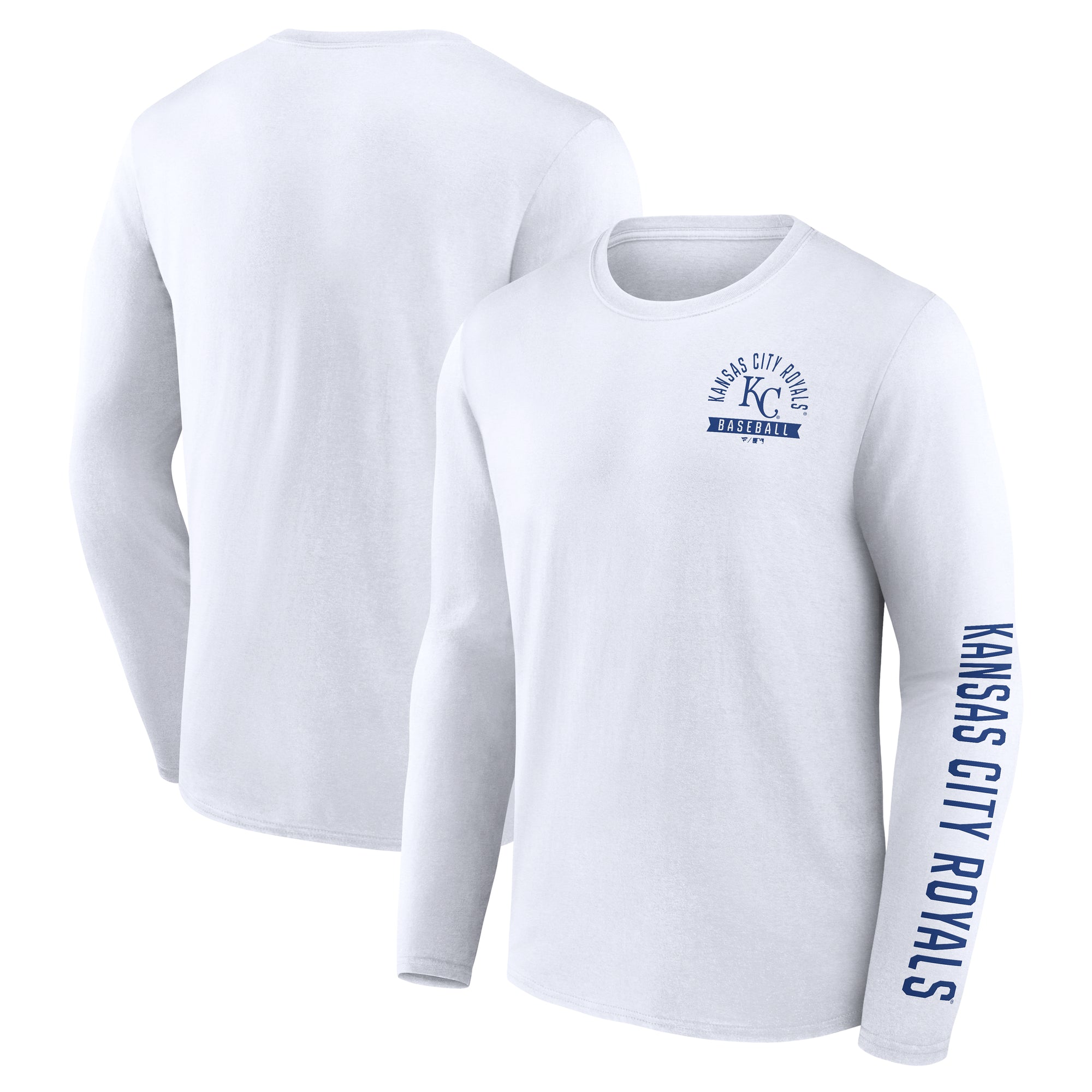 Men's Fanatics White Kansas City Royals Press Box Long Sleeve T-Shirt