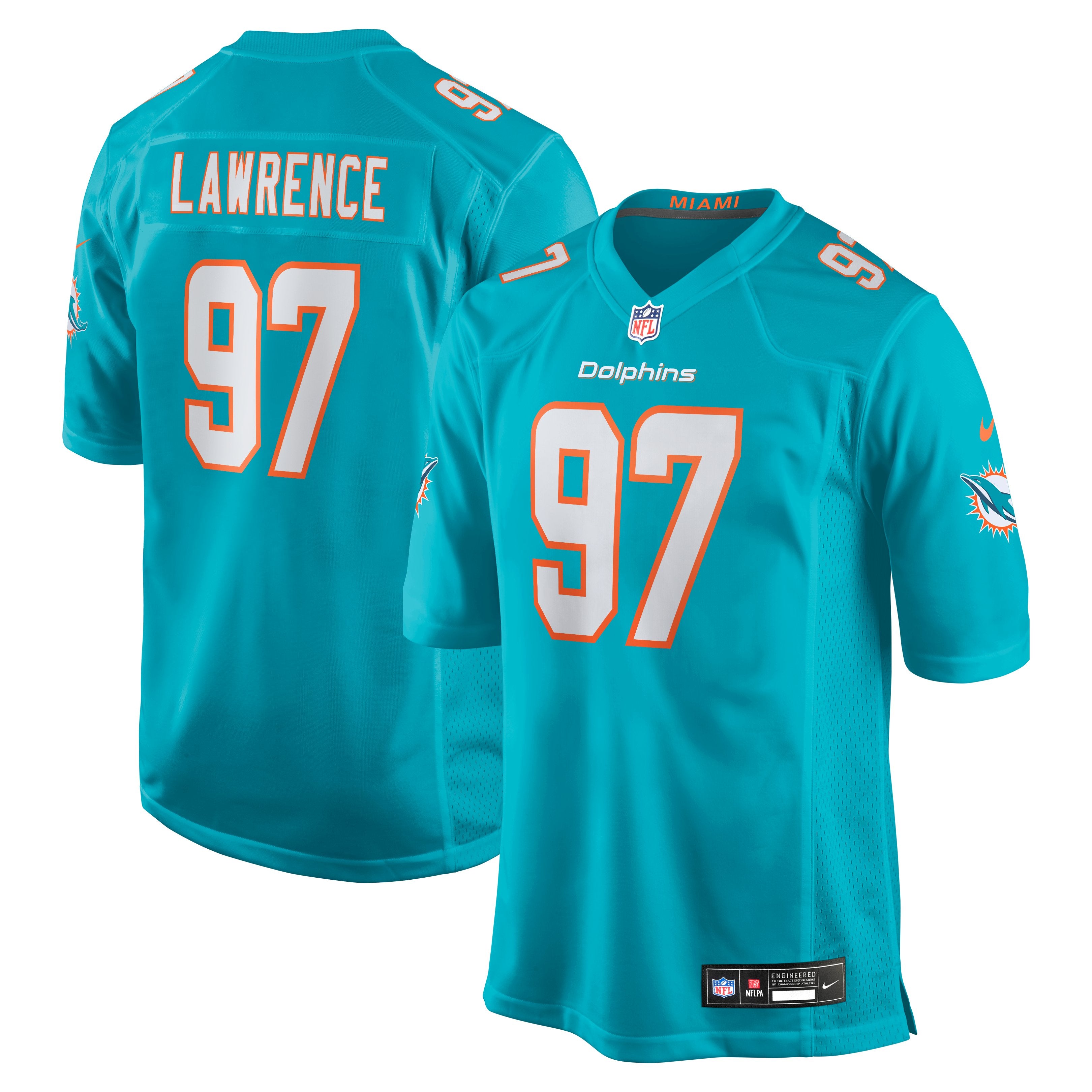 Men's Nike Rashard Lawrence  Aqua Miami Dolphins Team Game Jersey