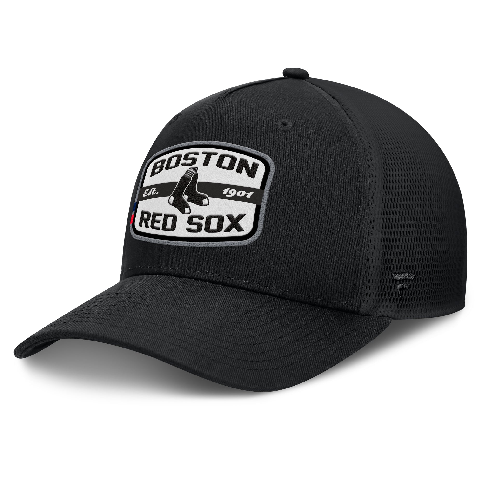 Men's Fanatics Black Boston Red Sox Team Patch A-Frame Trucker Snapback Hat