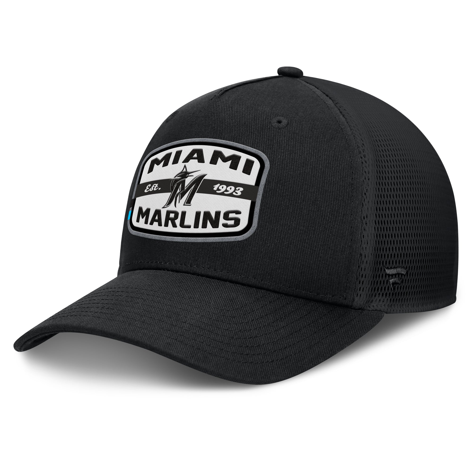 Men's Fanatics Black Miami Marlins Team Patch A-Frame Trucker Snapback Hat