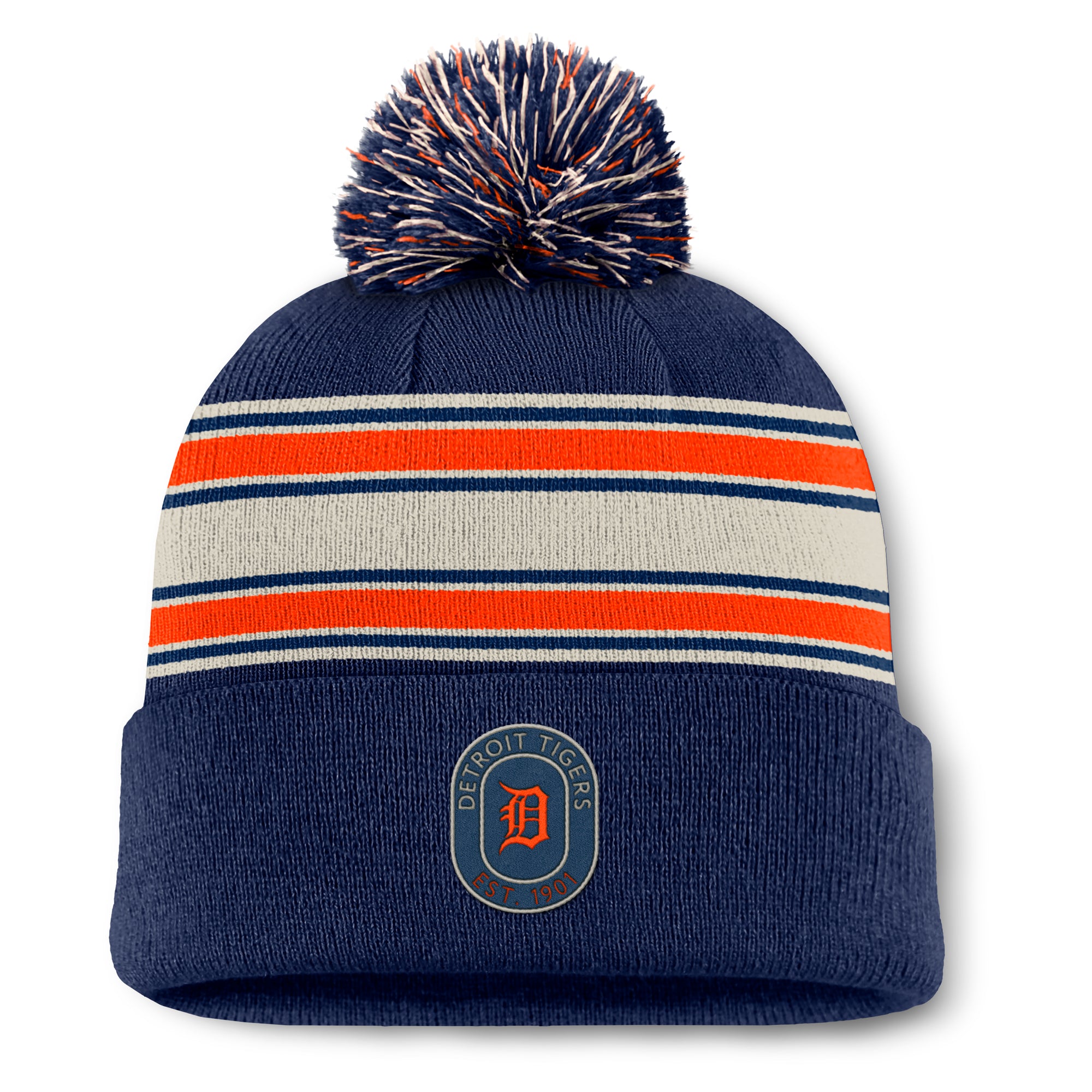 Men's Fanatics  Navy Detroit Tigers Fundamental Patch Cuffed Knit Hat with Pom