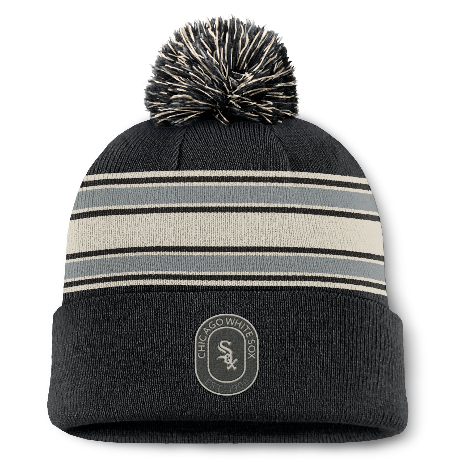 Men's Fanatics  Black Chicago White Sox Fundamental Patch Cuffed Knit Hat with Pom