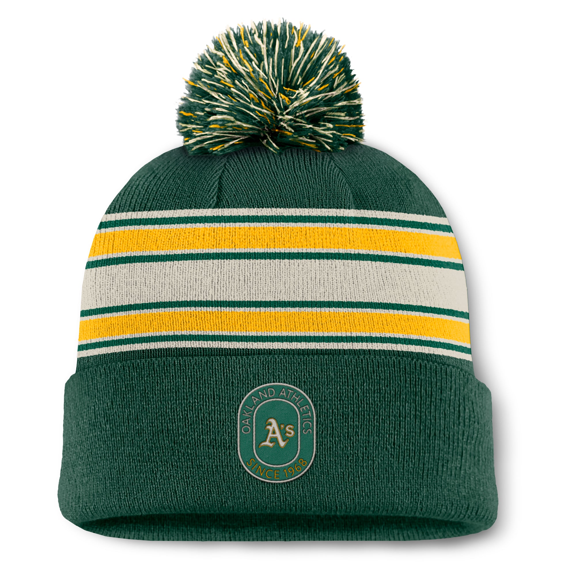 Men's Fanatics  Green Oakland Athletics Fundamental Patch Cuffed Knit Hat with Pom