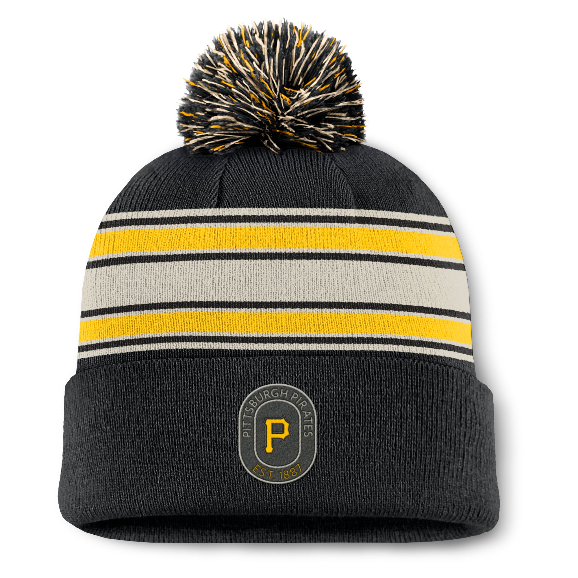 Men's Fanatics  Black Pittsburgh Pirates Fundamental Patch Cuffed Knit Hat with Pom