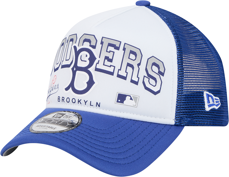 Men's New Era White Los Angeles Dodgers Retro Wordmark 9FORTY A-Frame Trucker Adjustable Hat