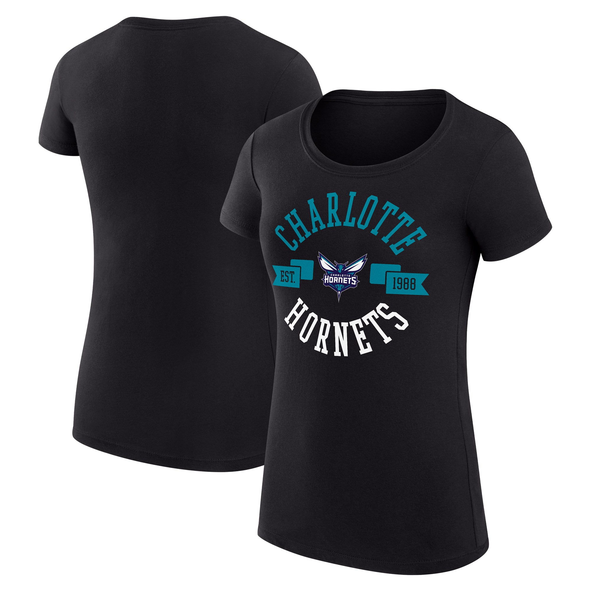 Women's G-III 4Her by Carl Banks Black Charlotte Hornets Super-Slim Fit Lightweight Large City Logo T-Shirt