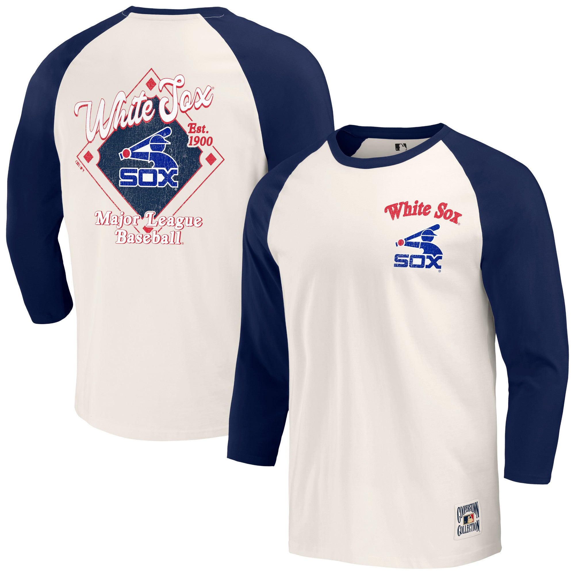 Men's Darius Rucker Collection by Fanatics Navy/White Chicago White Sox Cooperstown Collection Raglan 3/4-Sleeve T-Shirt