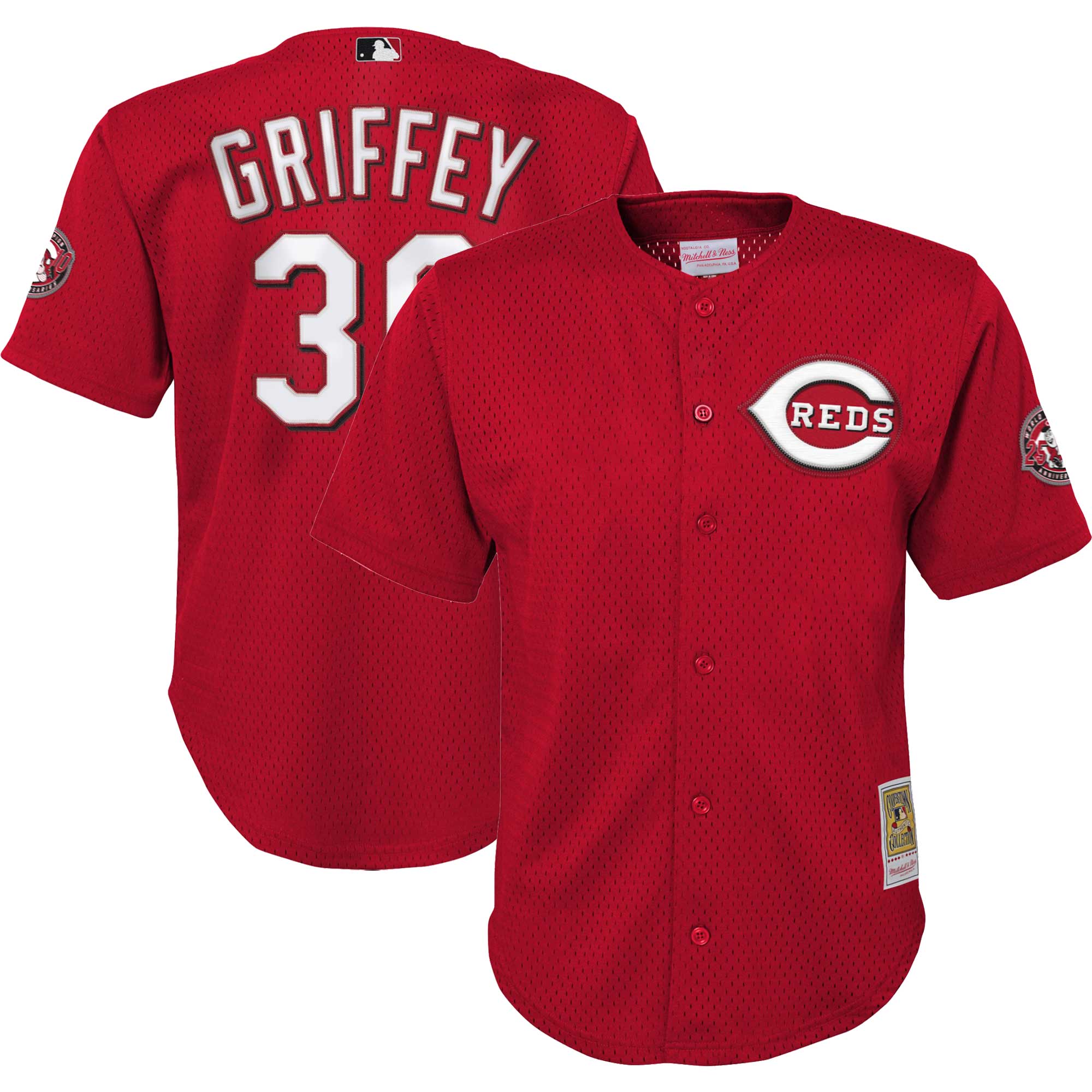 Youth Mitchell & Ness Ken Griffey Jr. Red Cincinnati Reds Cooperstown Collection Mesh Batting Practice Jersey