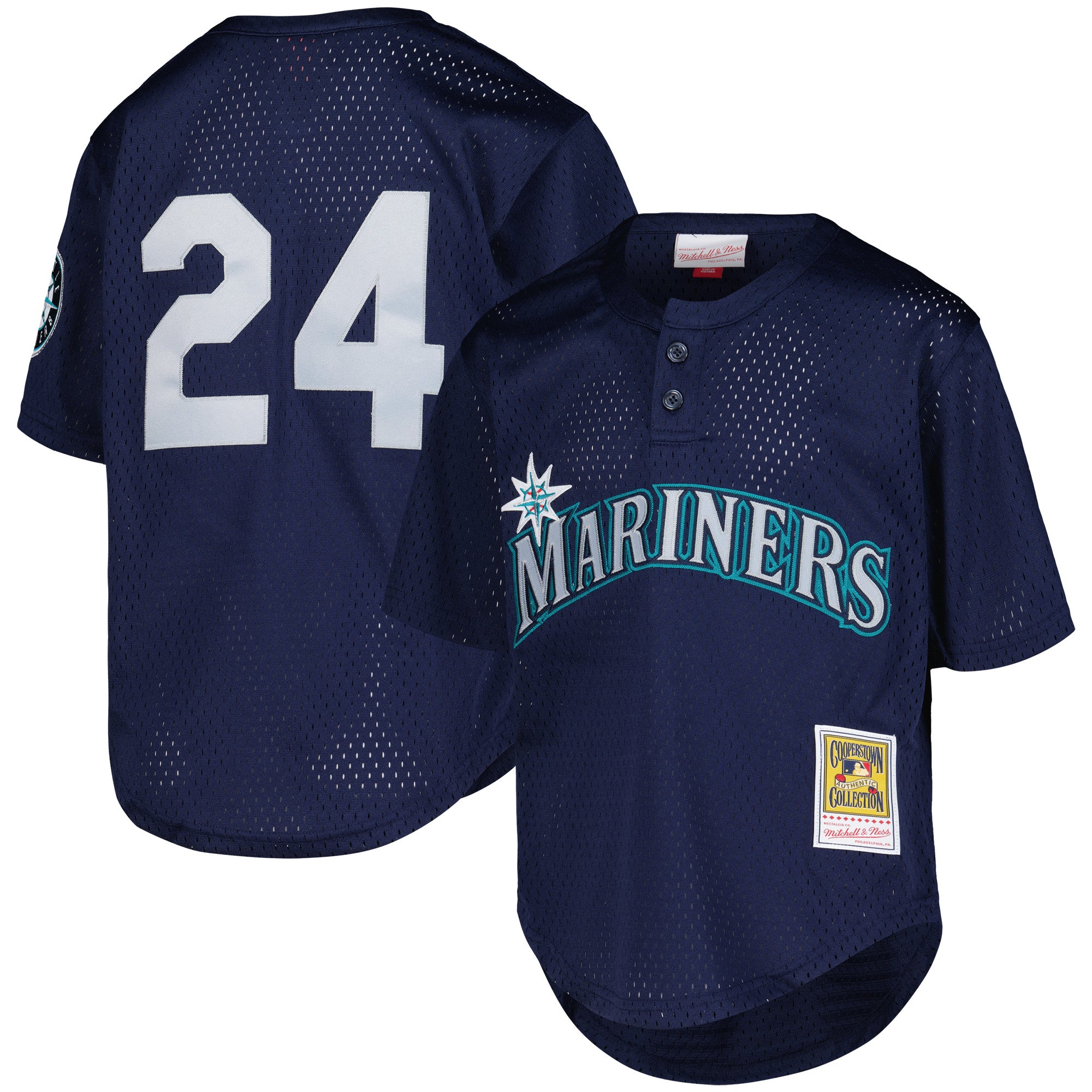 Youth Mitchell & Ness Ken Griffey Jr. Navy Seattle Mariners Cooperstown Collection Mesh Batting Practice Jersey
