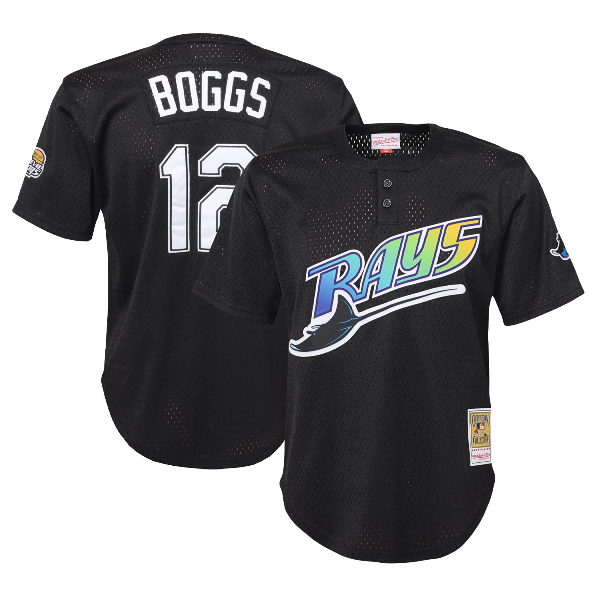 Youth Mitchell & Ness Wade Boggs Black Tampa Bay Rays Cooperstown Collection Mesh Batting Practice Jersey