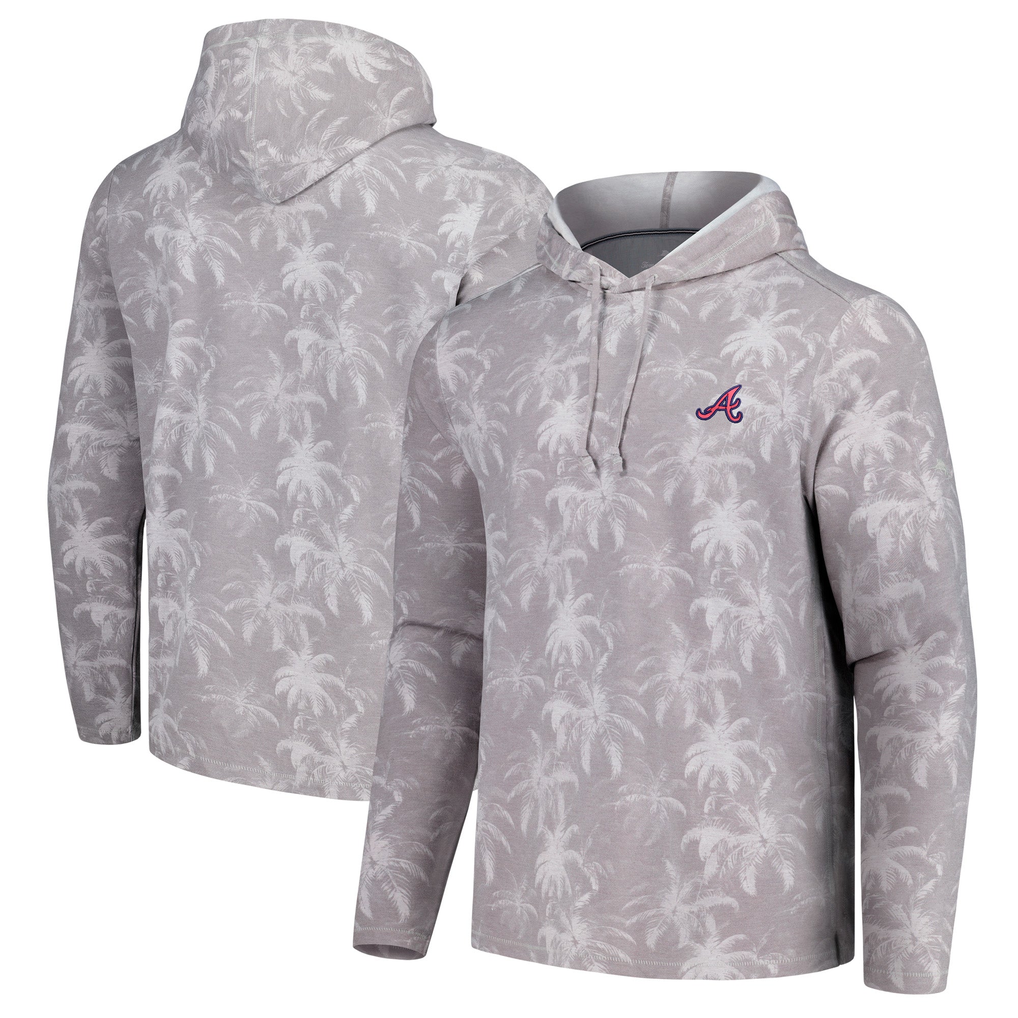 Men's Tommy Bahama Gray Atlanta Braves Palm Frenzy Hoodie Long Sleeve T-Shirt