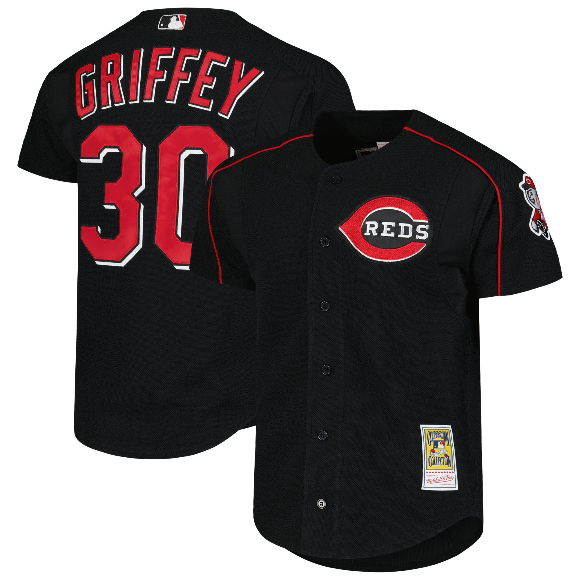 Men's Mitchell & Ness Ken Griffey Jr. Black Cincinnati Reds Cooperstown Collection Authentic Mesh Batting Practice Jersey
