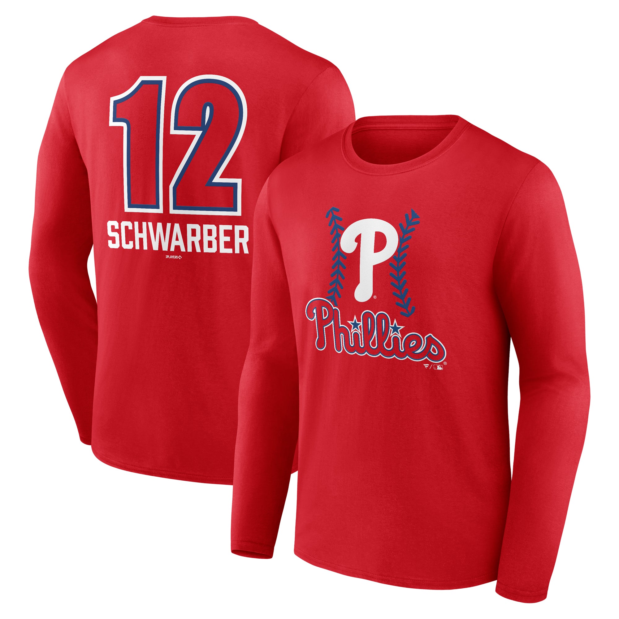 Men's Kyle Schwarber Red Philadelphia Phillies Fastball Player Name & Number Long Sleeve T-Shirt