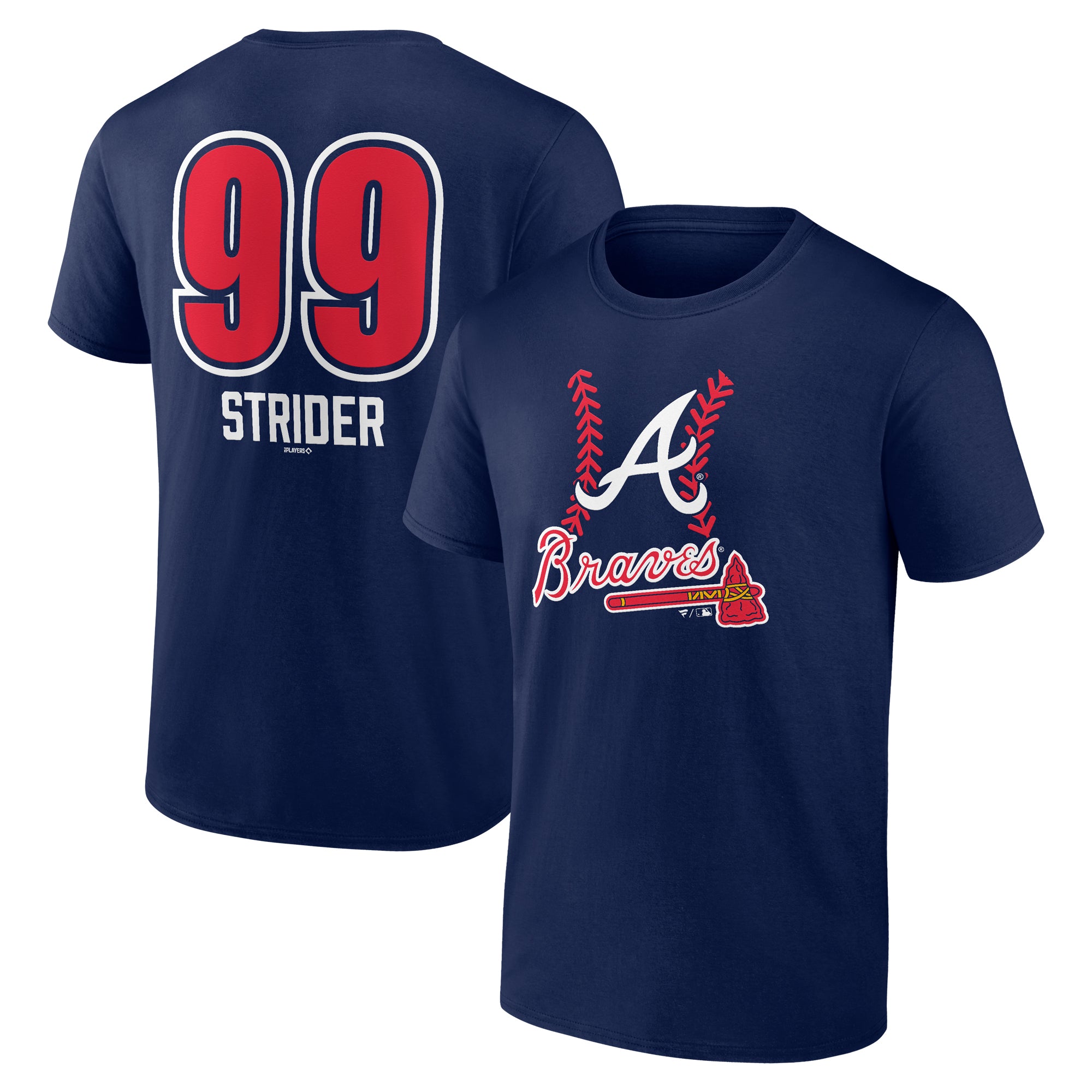 Men's Spencer Strider Navy Atlanta Braves Fastball Player Name & Number T-Shirt