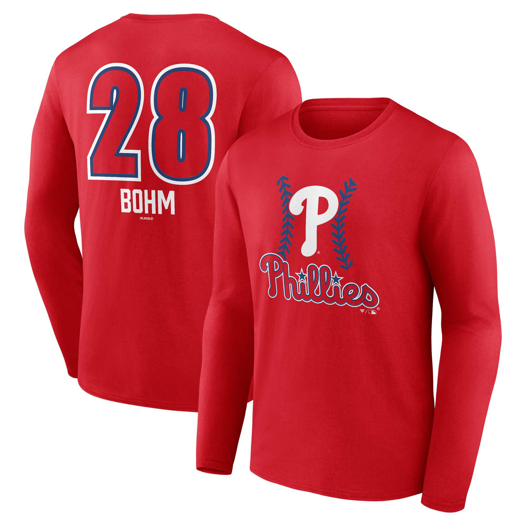 Men's Alec Bohm Red Philadelphia Phillies Fastball Player Name & Number Long Sleeve T-Shirt