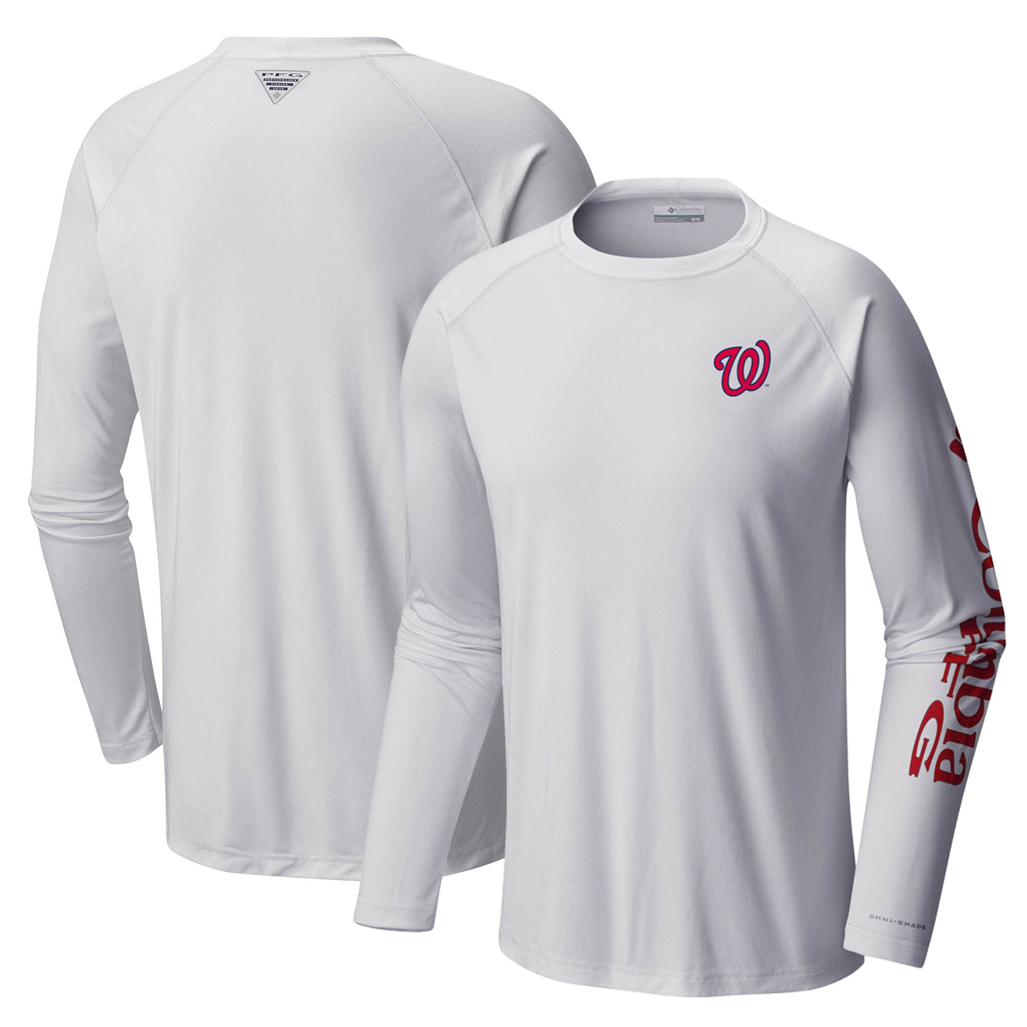 Men's Columbia White Washington Nationals Terminal Tackle Long Sleeve T-Shirt