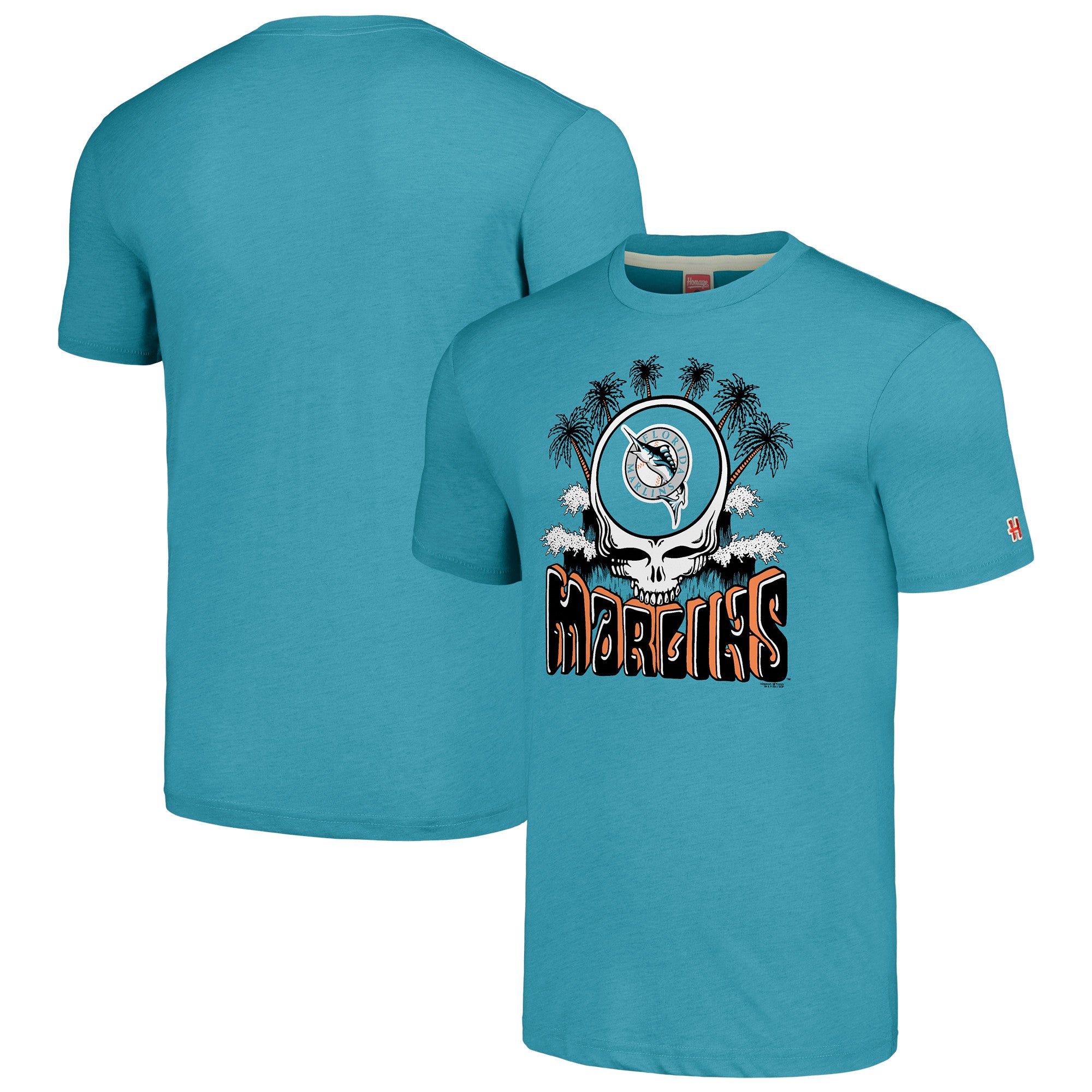 Men's Homage Teal Florida Marlins Cooperstown Collection Grateful Dead Tri-Blend T-Shirt