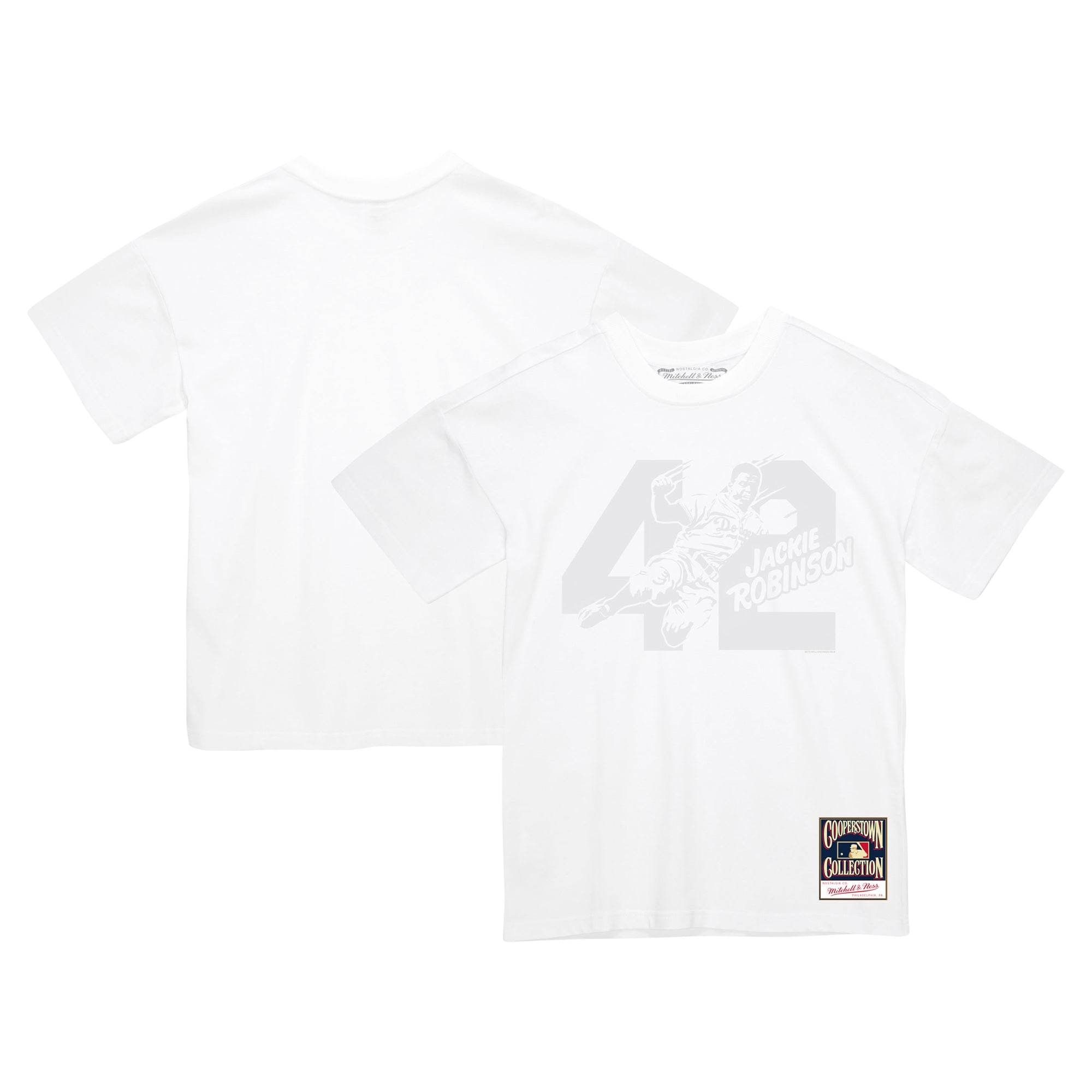 Men's Mitchell & Ness Jackie Robinson White Brooklyn Dodgers Cooperstown Collection Sliding 42 T-Shirt