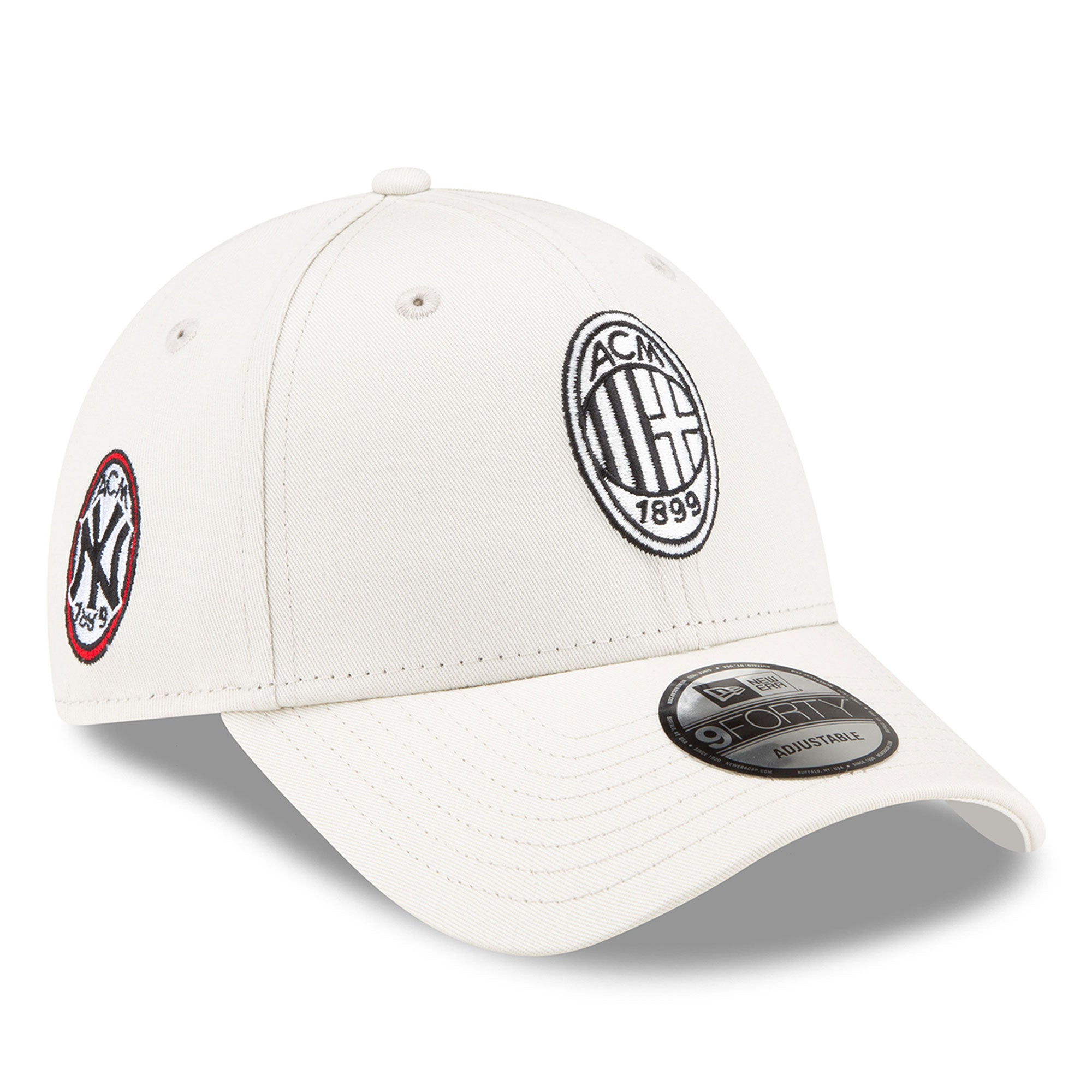 Men's New Era Cream New York Yankees x AC Milan Crest 9FORTY Adjustable Hat