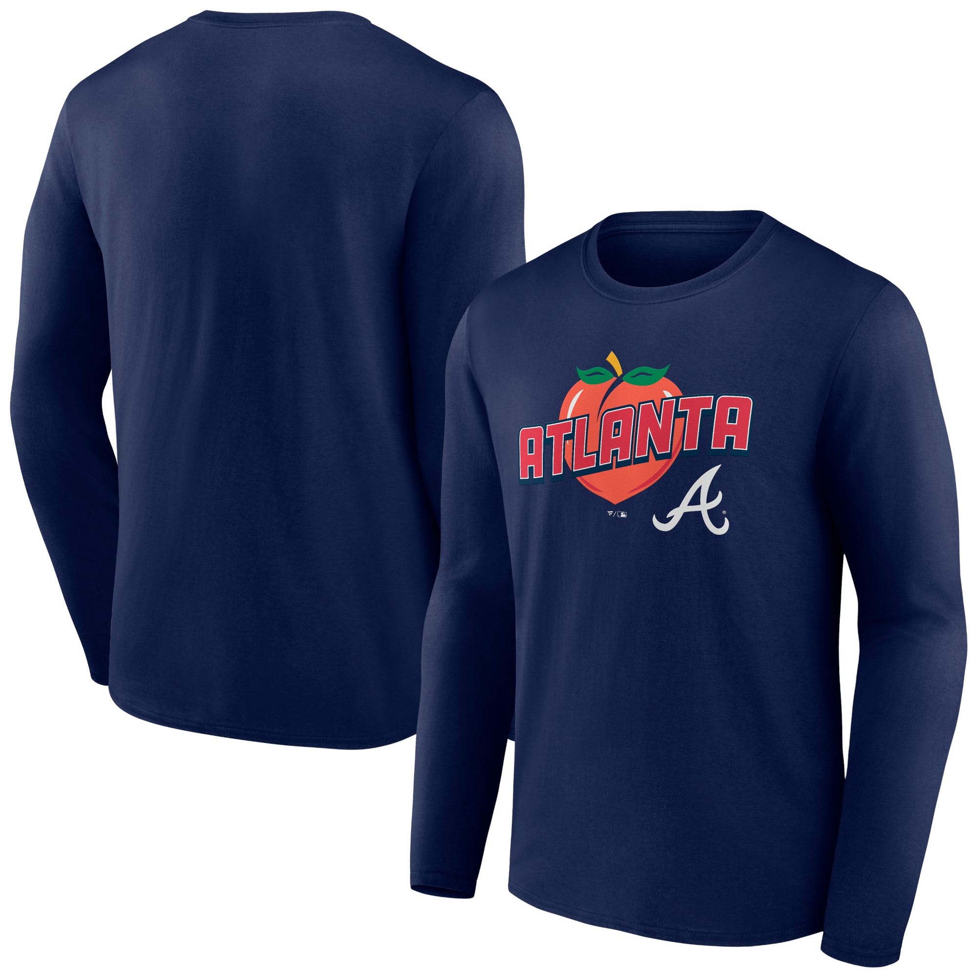 Men's Navy Atlanta Braves Peach Long Sleeve T-Shirt
