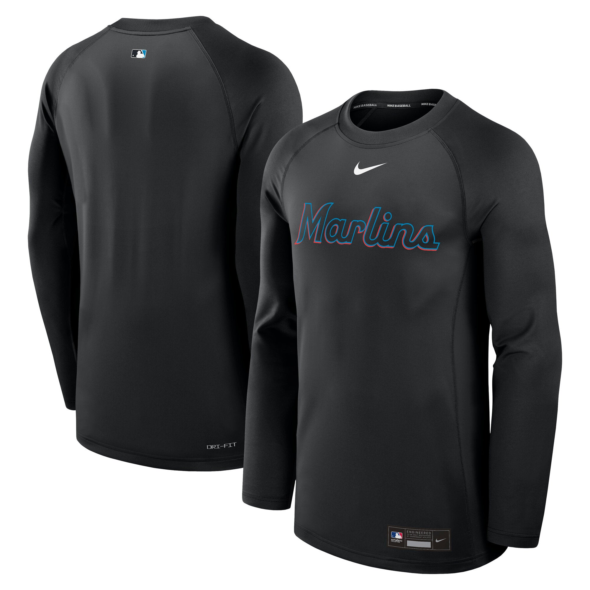 Men's Nike Black Miami Marlins Authentic Collection Game Time Raglan Dri-FIT Long Sleeve T-Shirt