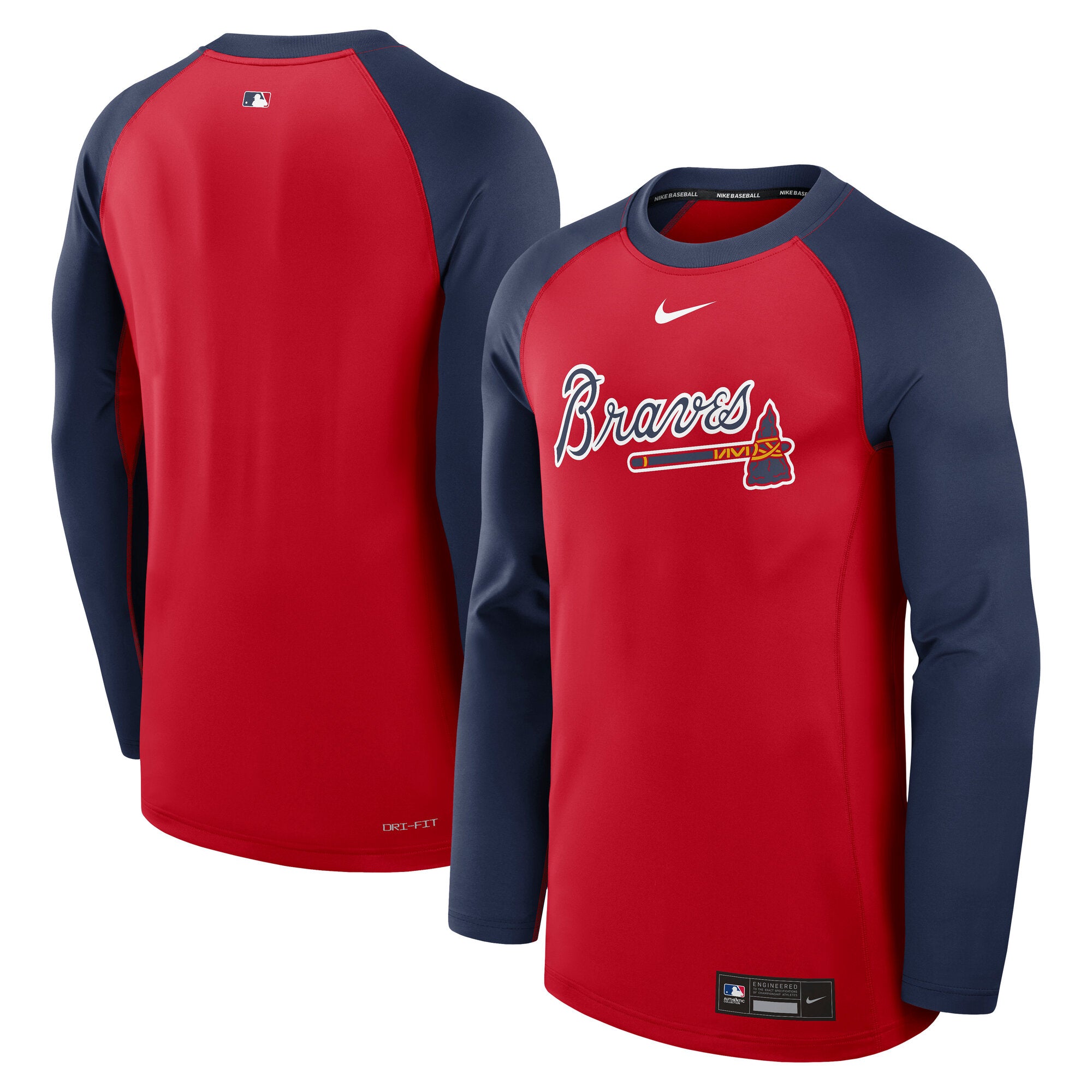 Men's Nike Red/Navy Atlanta Braves Authentic Collection Game Time Raglan Dri-FIT Long Sleeve T-Shirt