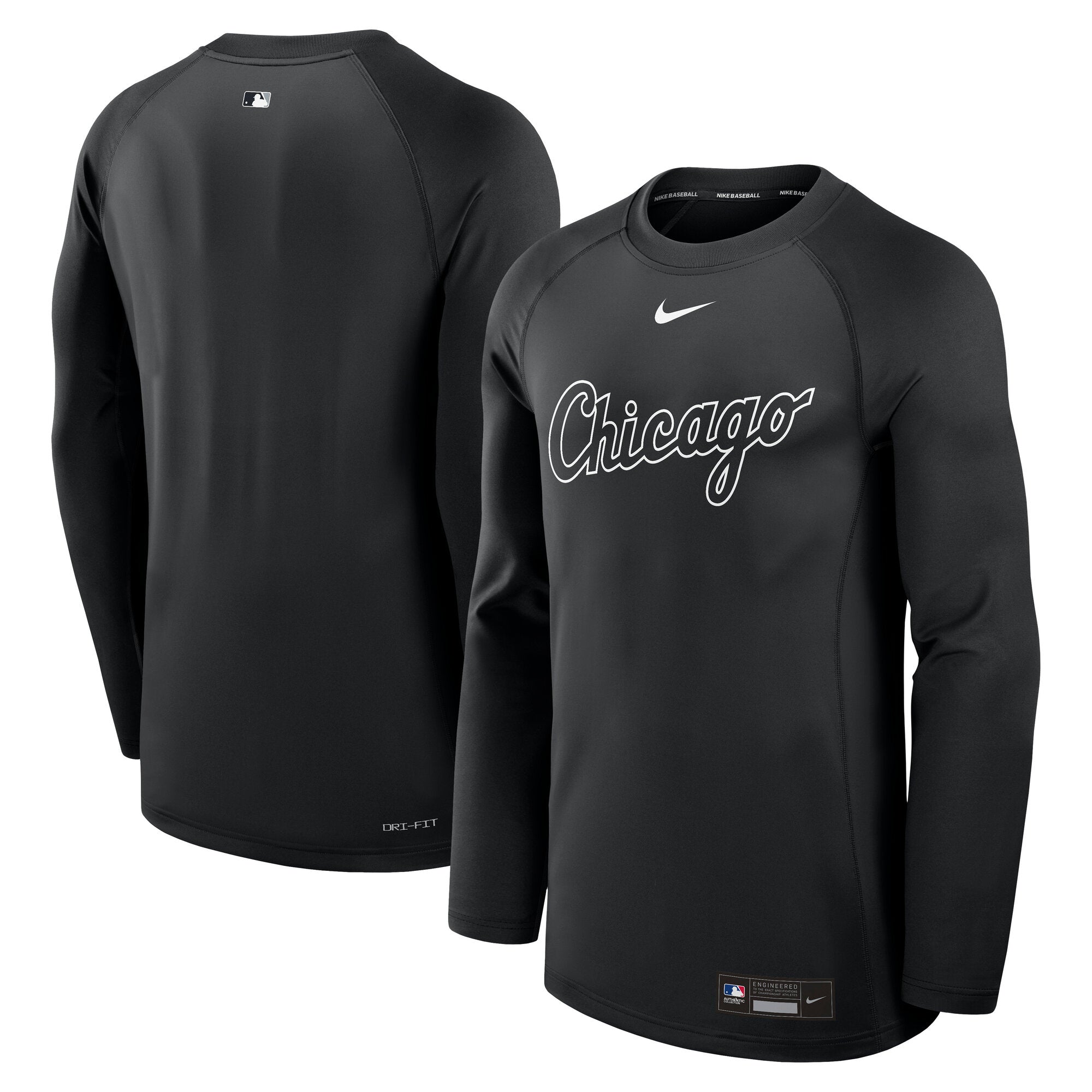 Men's Nike Black Chicago White Sox Authentic Collection Game Time Raglan Dri-FIT Long Sleeve T-Shirt