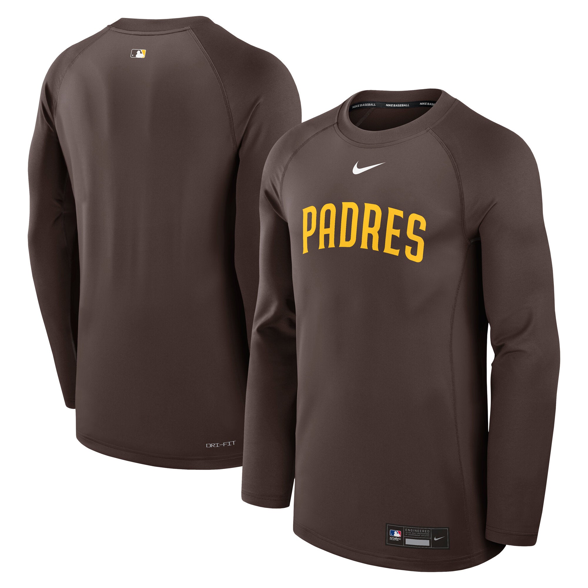 Men's Nike Brown San Diego Padres Authentic Collection Game Time Raglan Dri-FIT Long Sleeve T-Shirt