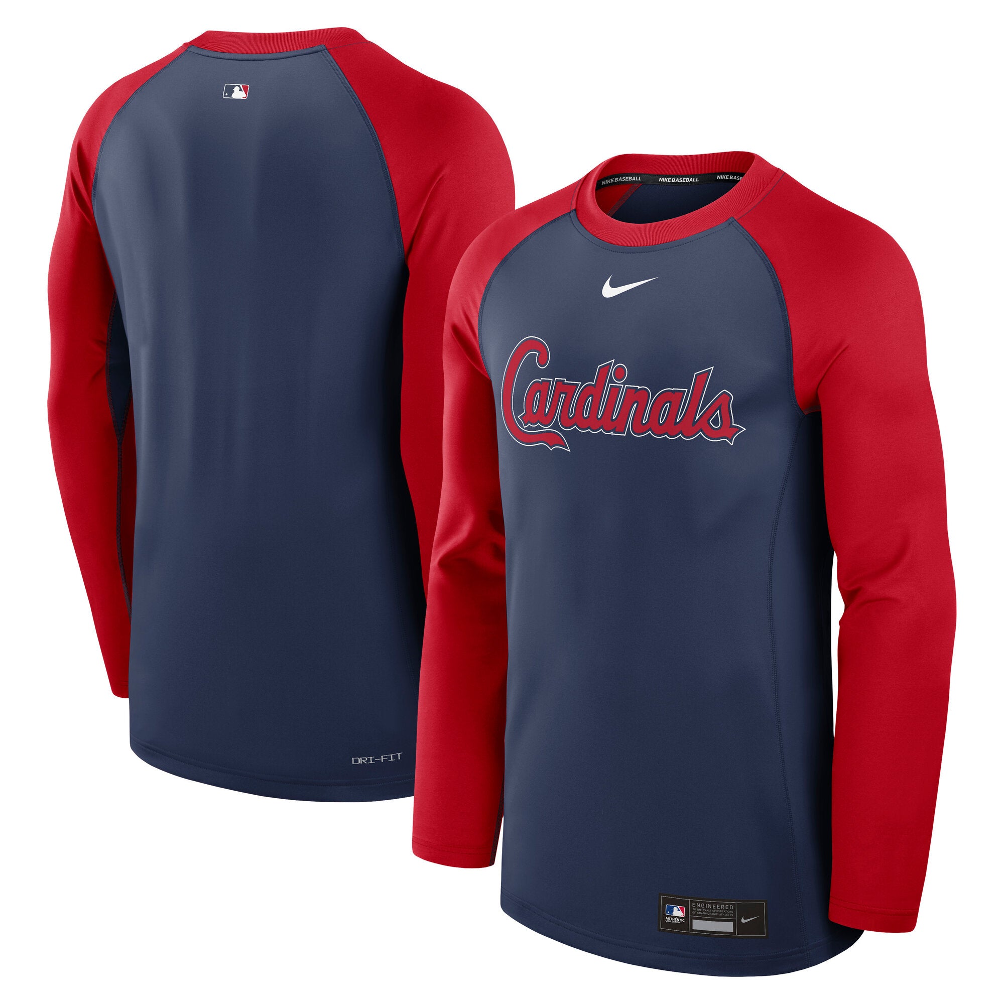 Men's Nike Navy/Red St. Louis Cardinals Authentic Collection Game Time Raglan Dri-FIT Long Sleeve T-Shirt