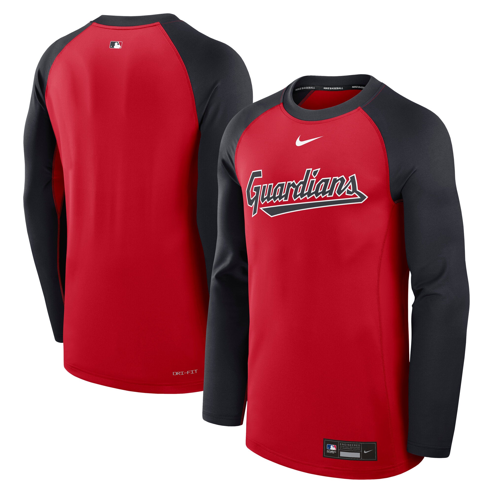 Men's Nike Red/Navy Cleveland Guardians Authentic Collection Game Time Raglan Dri-FIT Long Sleeve T-Shirt